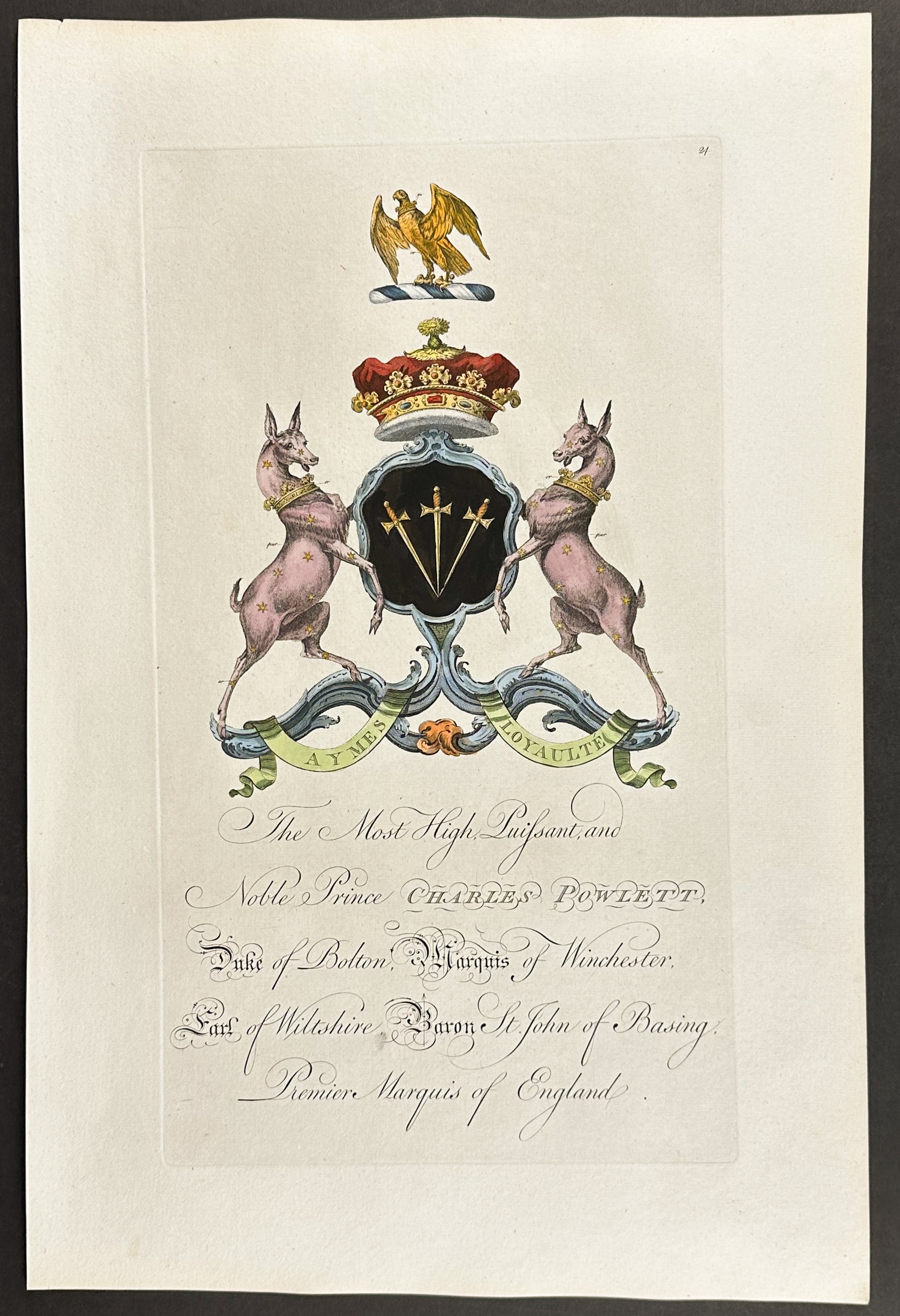 Family Crest or Shield of Charles Powlett, Duke of Bolton