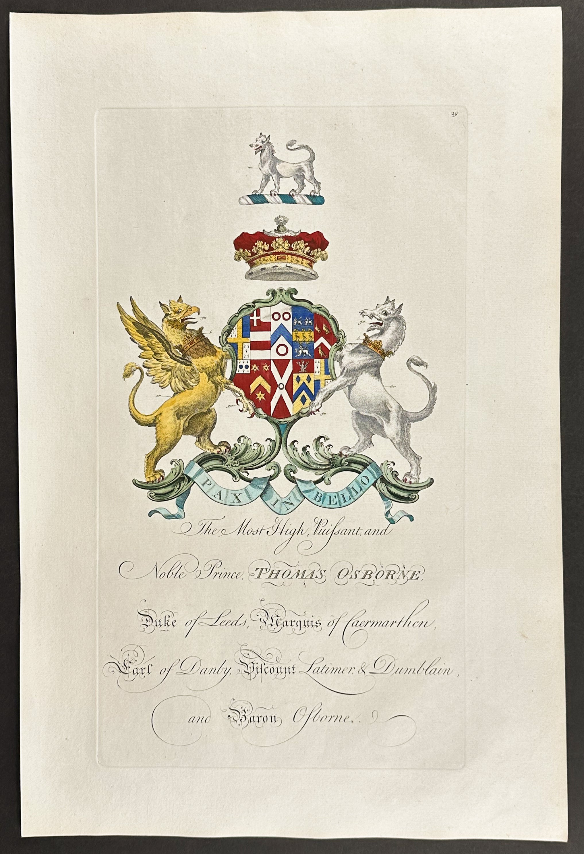 Family Crest or Shield of Thomas Osborne, Duke of Leeds