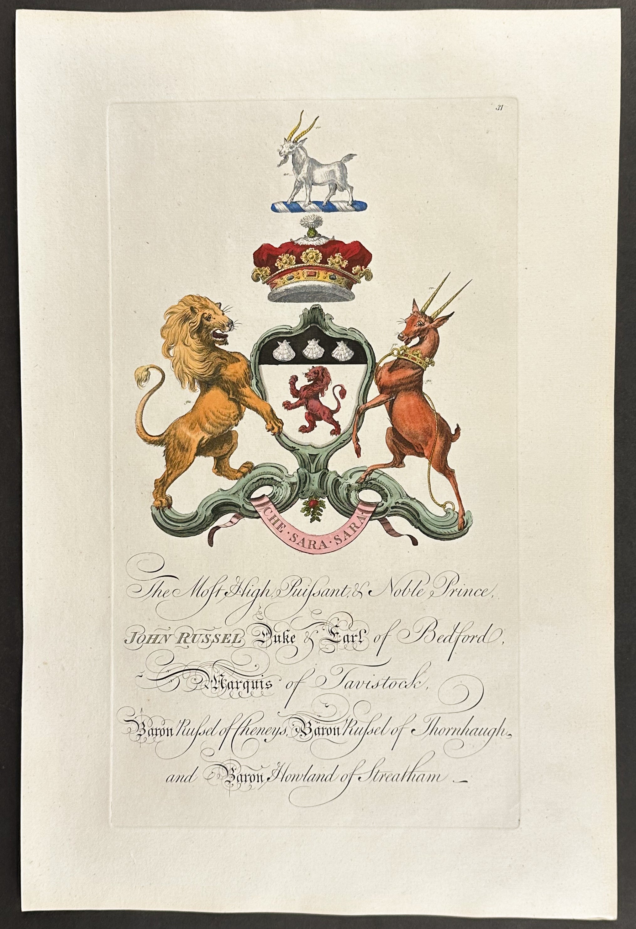 Family Crest or Shield of John Russel, Duke & Earl of Bedford