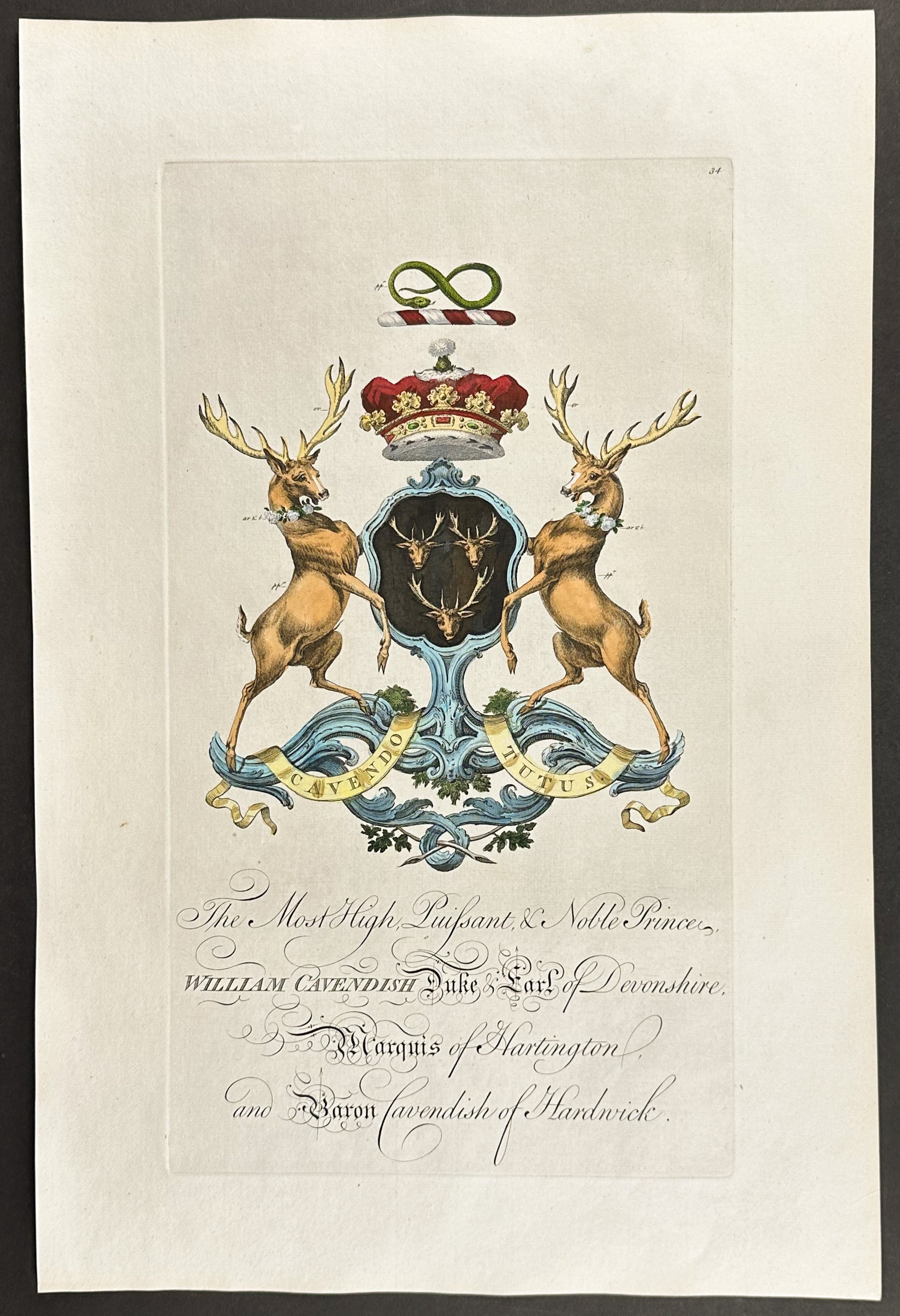 Family Crest or Shield of William Cavendish, Duke & Earl of Devonshire
