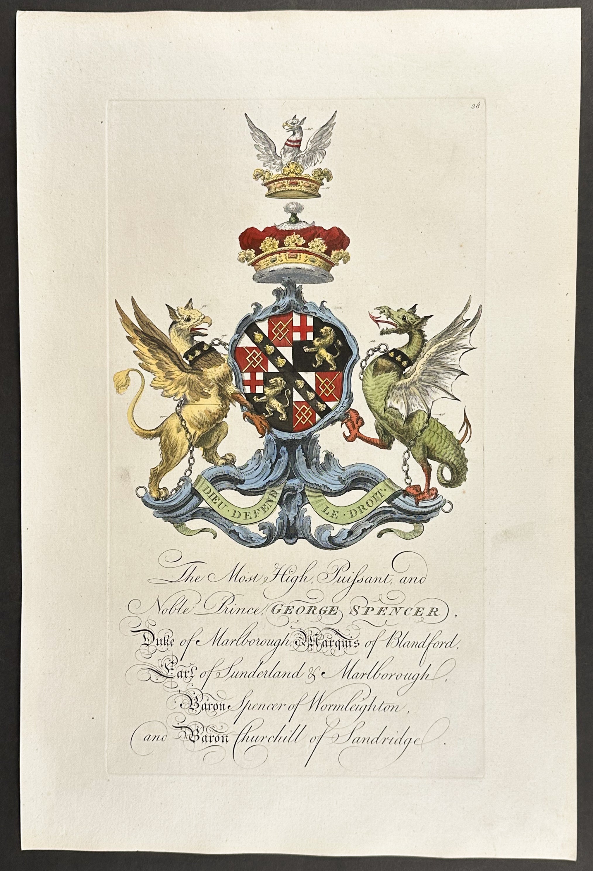 Family Crest or Shield of George Spencer, Duke of Marlborough