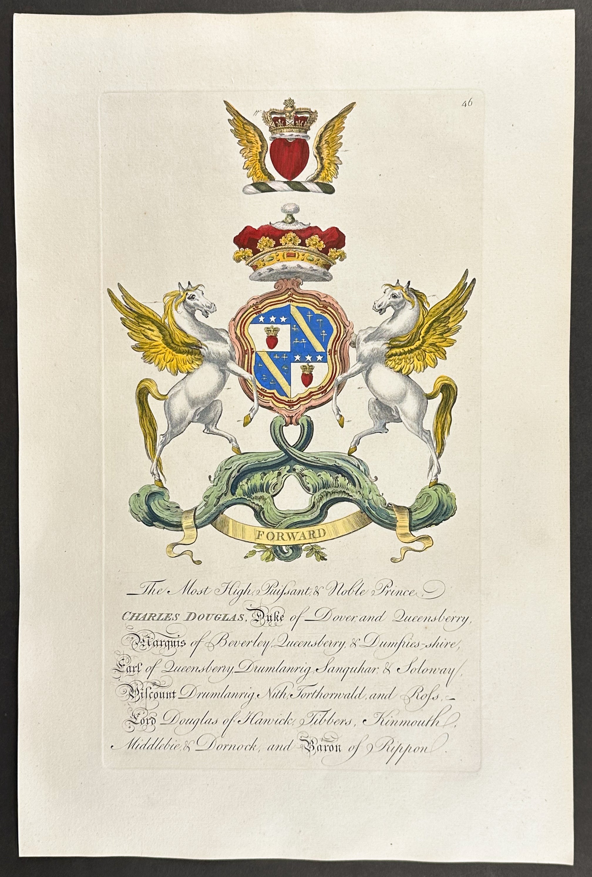 Family Crest or Shield of Charles Douglas, Duke of Dover and Queensberry