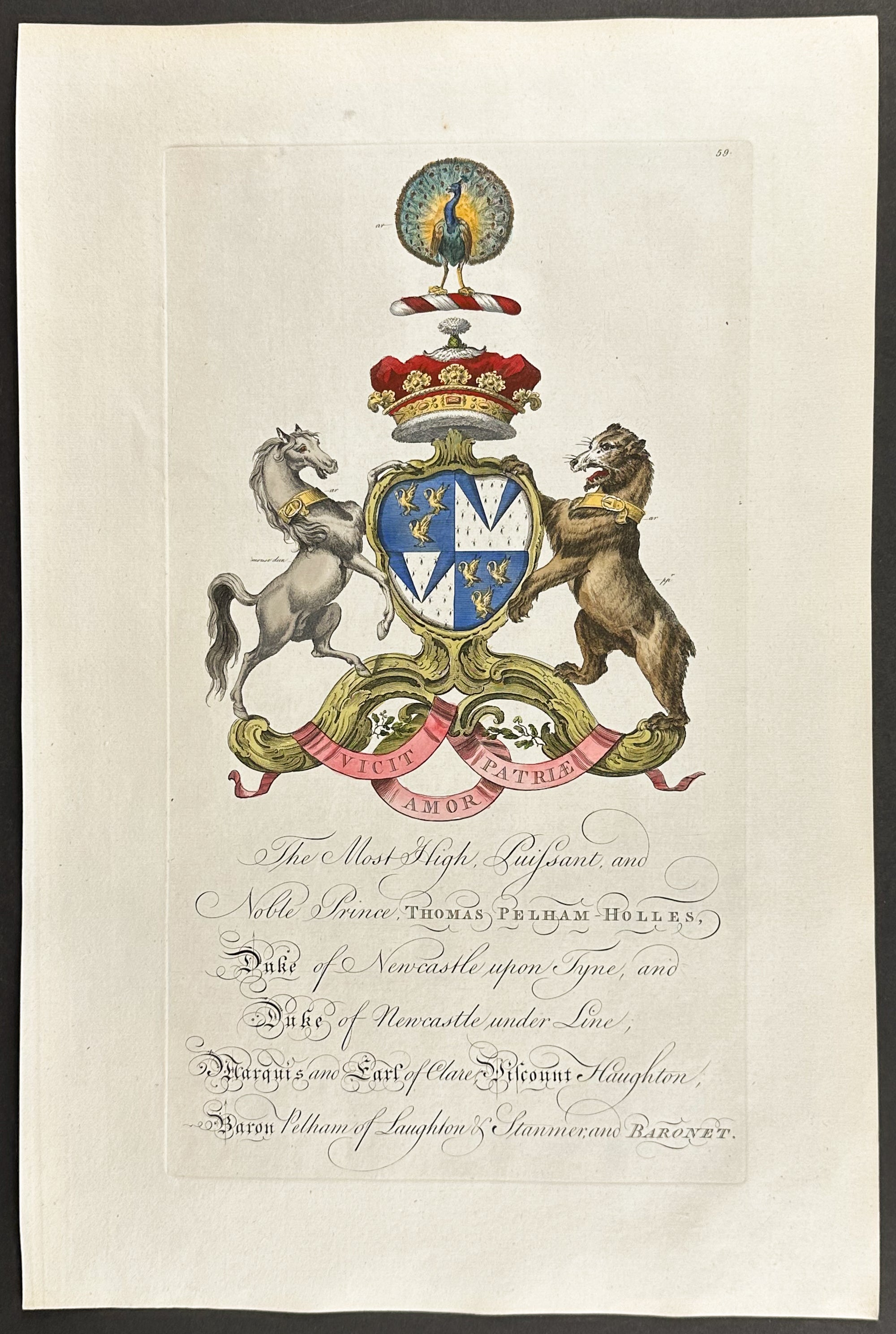 Family Crest or Shield of Thomas Pelham-Holles, Duke of Newcastle upon Tyne