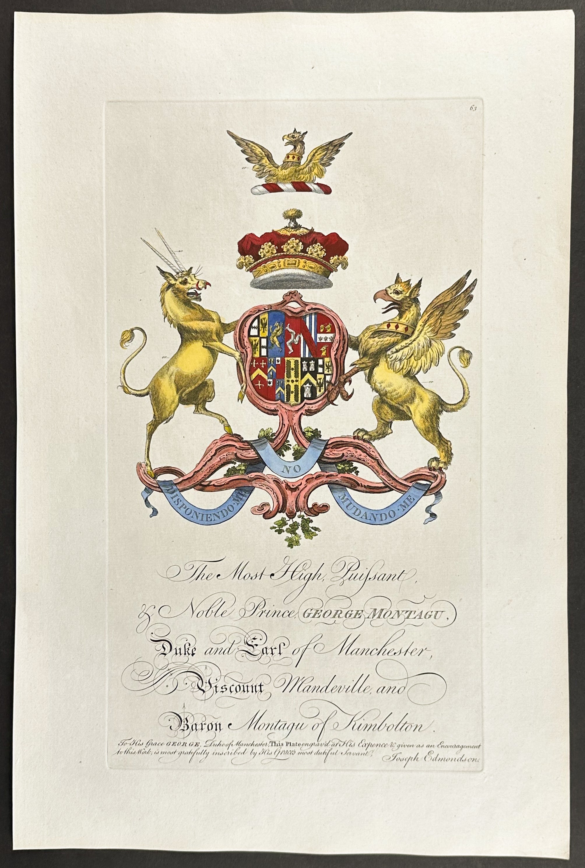 Family Crest or Shield of George Montagu, Duke and Earl of Manchester