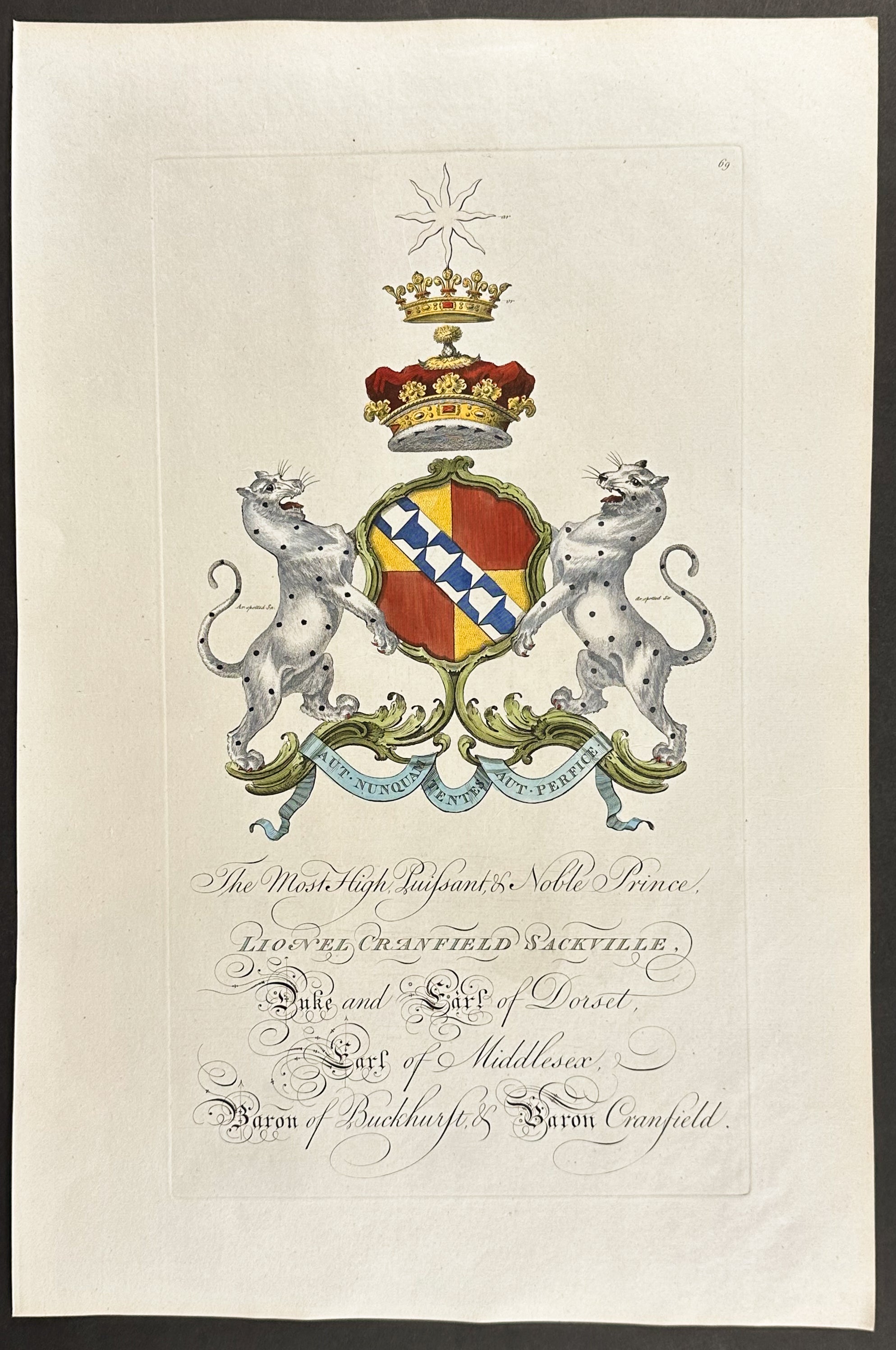 Family Crest or Shield of Lionel Cranfield Sacklville, Duke and Earl of Dorset