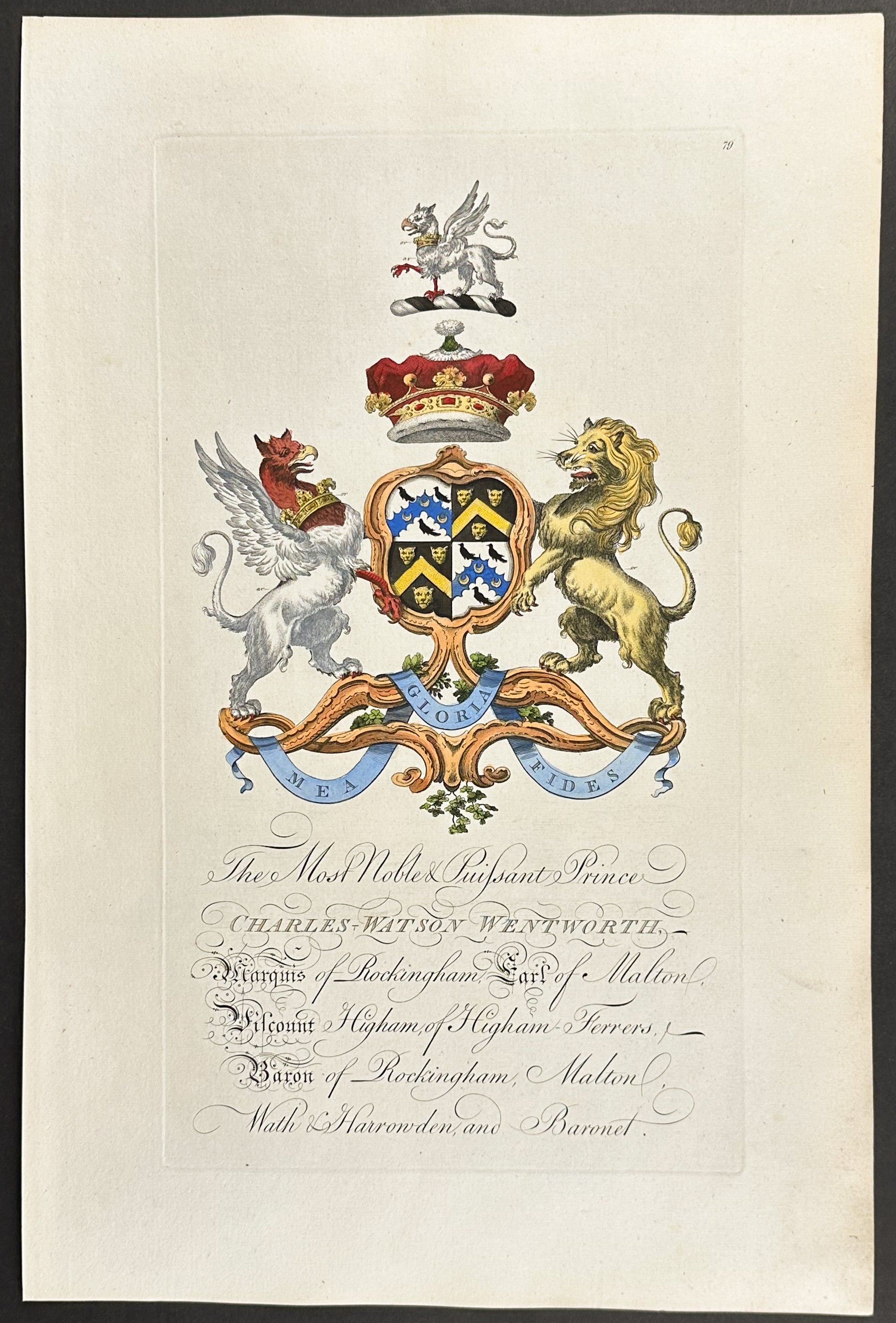 Family Crest or Shield of Charles-Watson Wentworth, Marquis of Rockingham