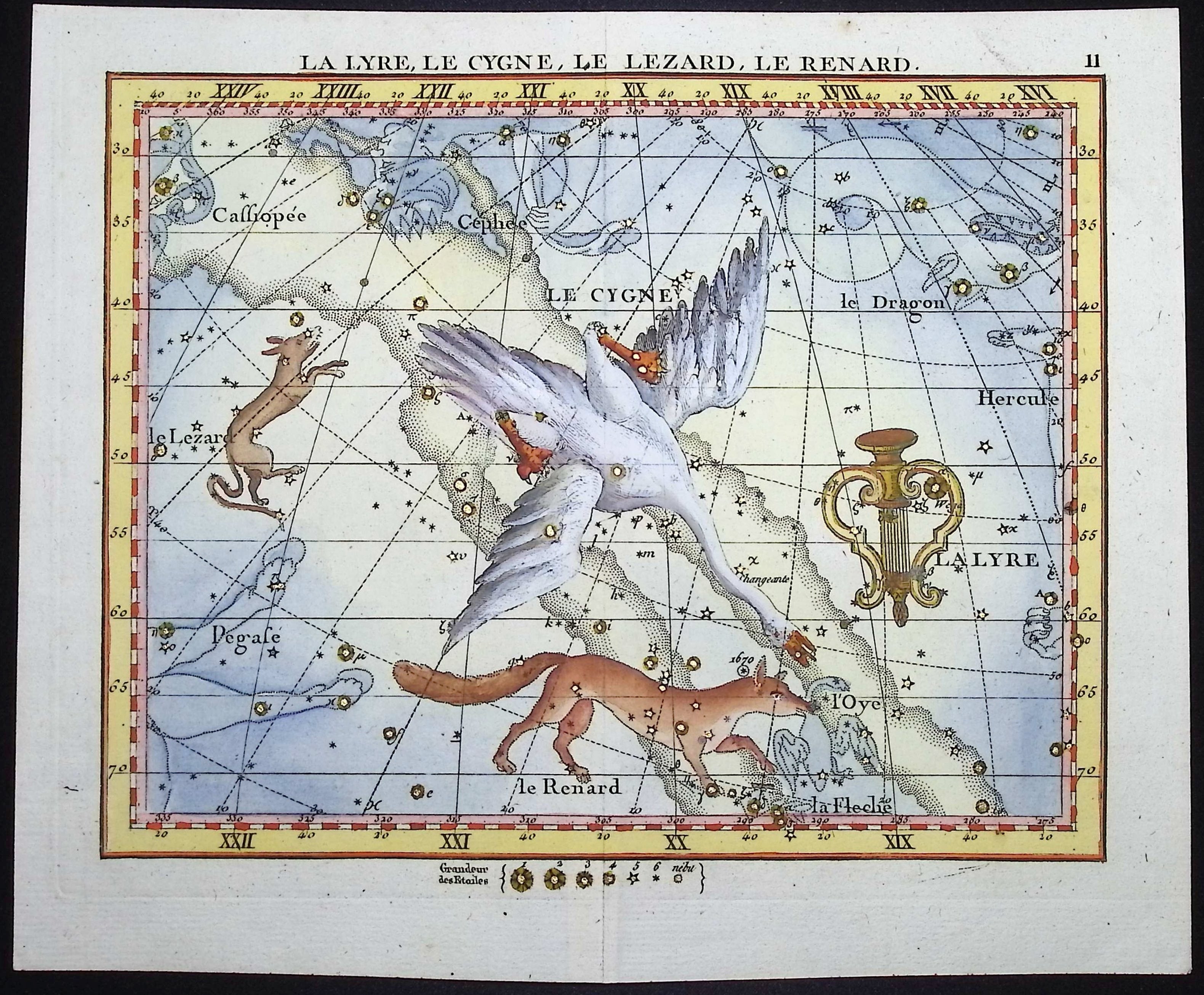 Constellation or Celestial Chart of Lyre, Swan, Lizard, Fox