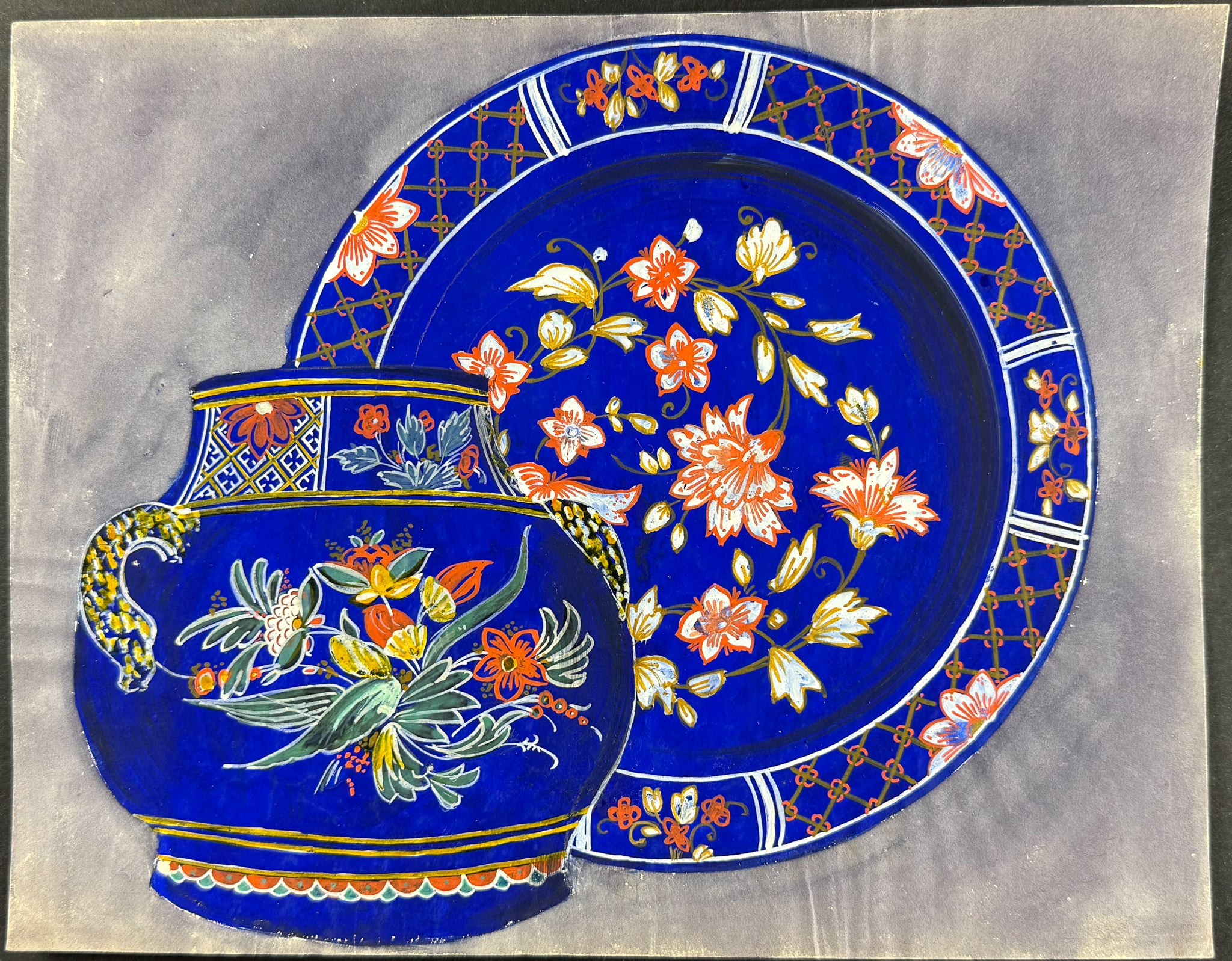 Original Watercolor of French Porcelain Home Designs