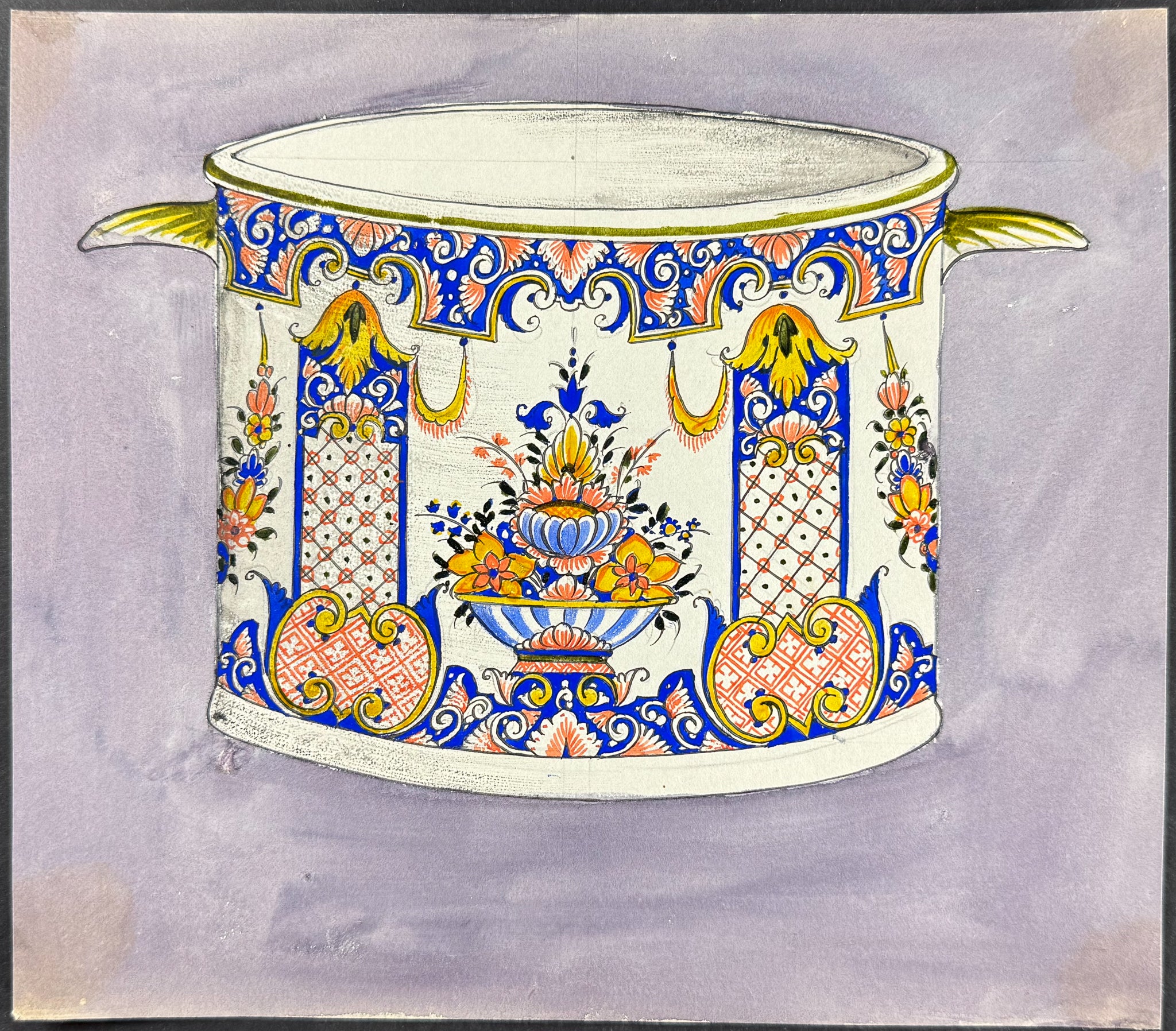 Original Watercolor of French Porcelain Home Designs