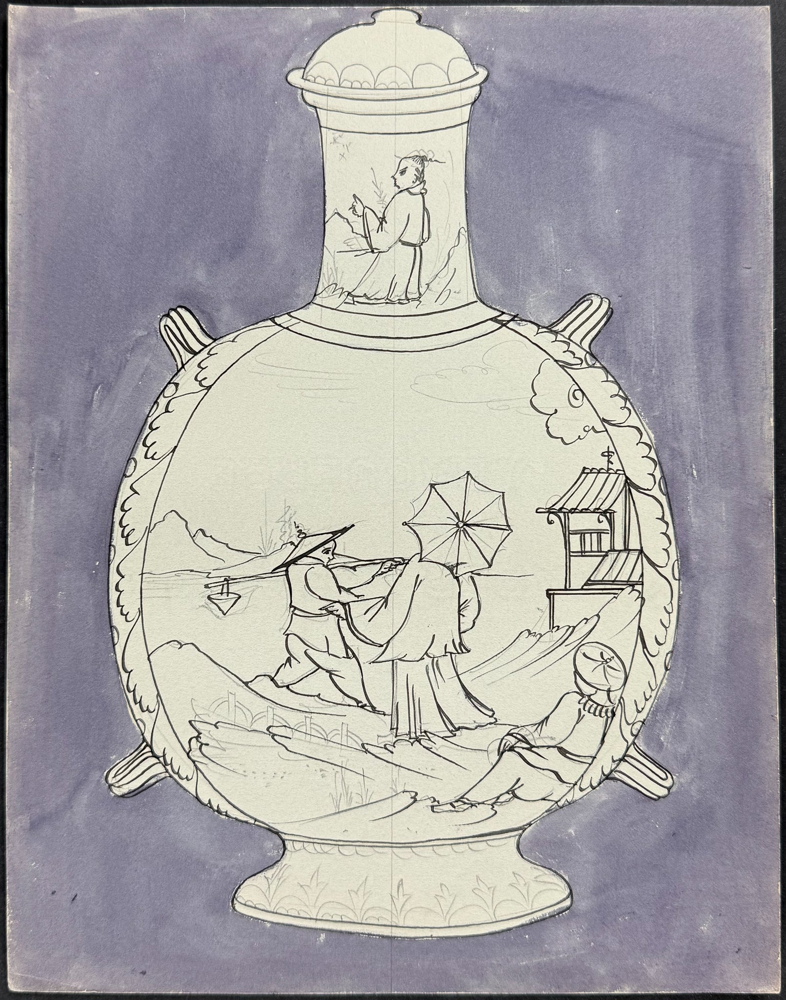 Original Watercolor of French Porcelain Home Designs