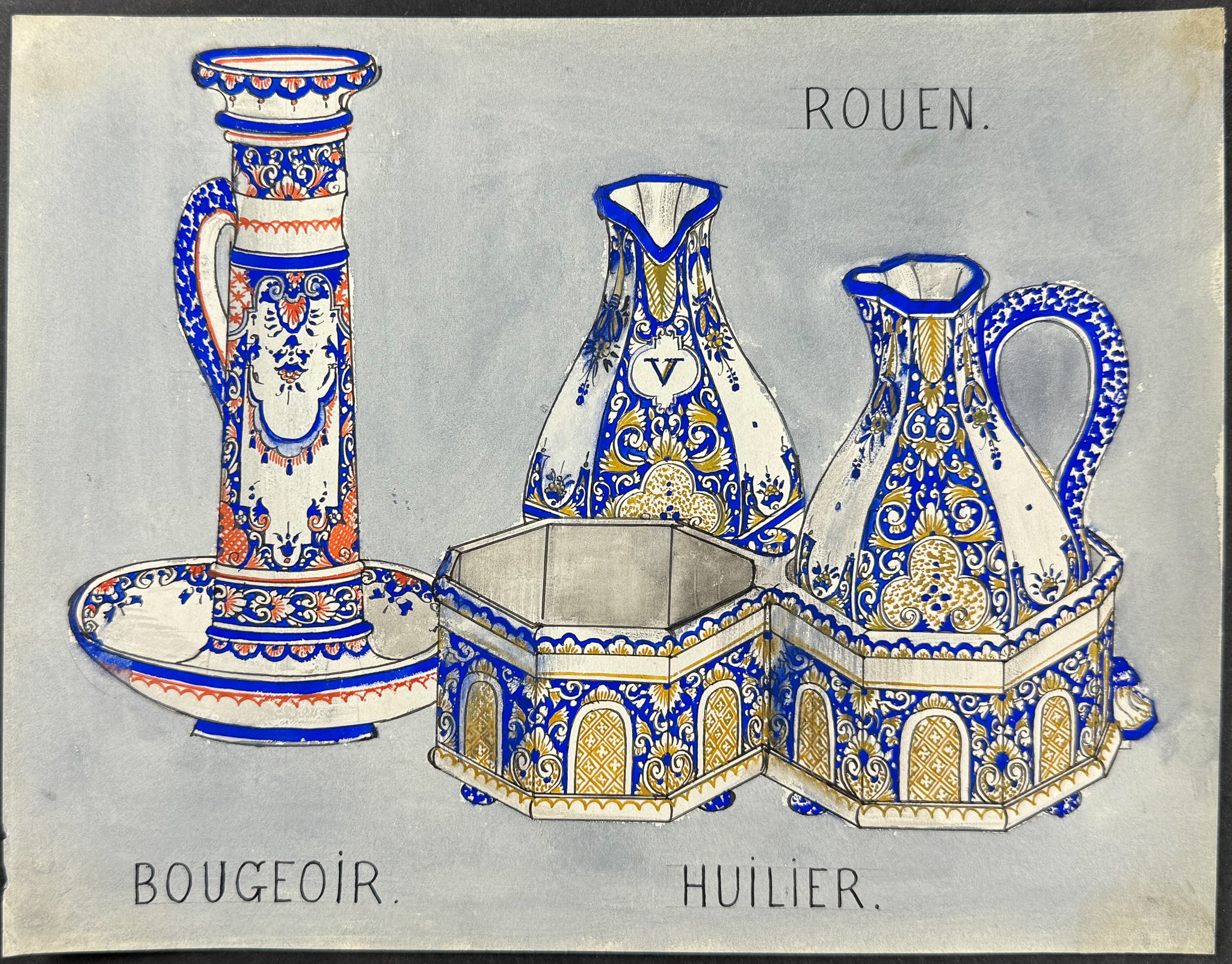 Original Watercolor of French Porcelain Home Designs