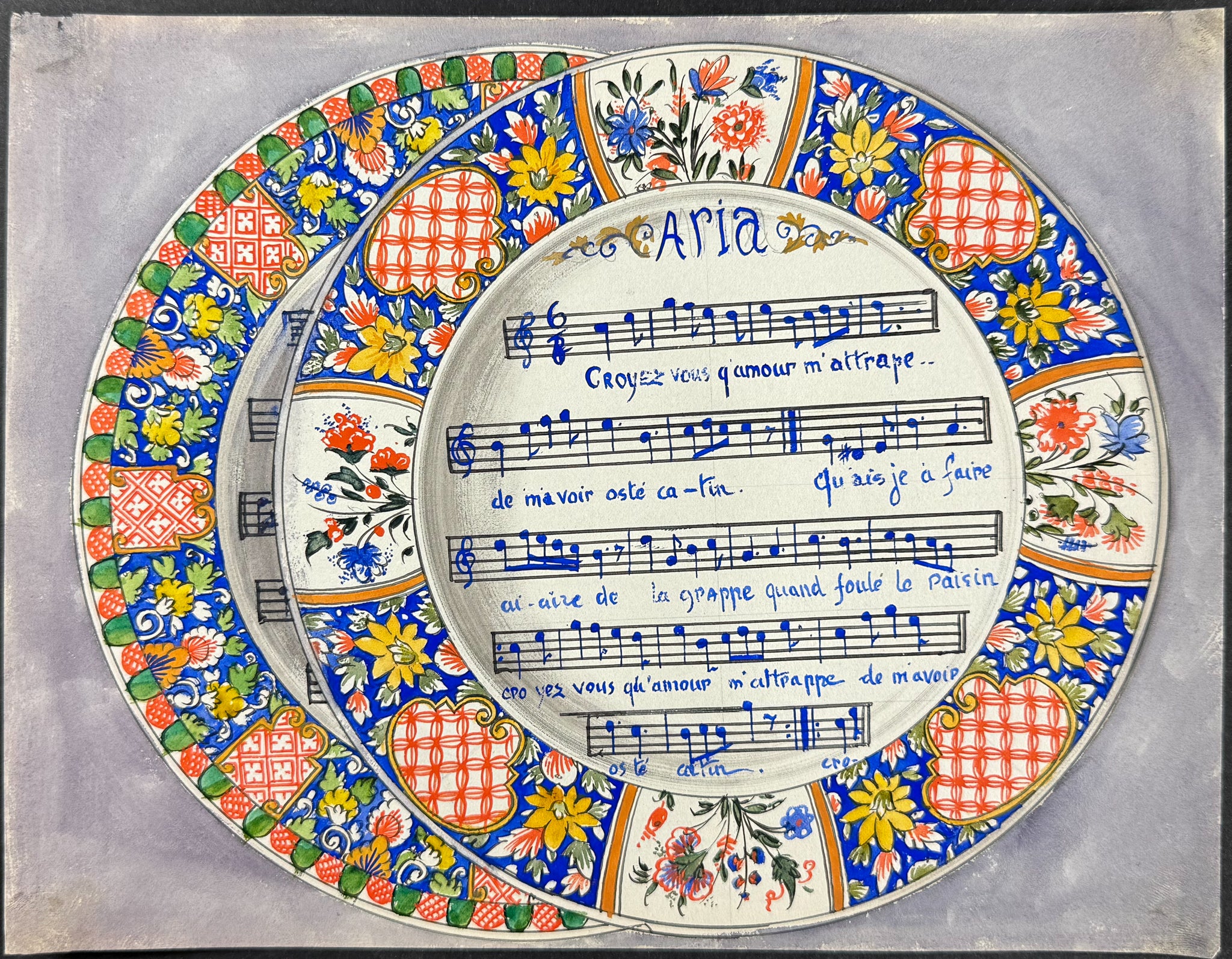 Original Watercolor of French Porcelain Home Designs