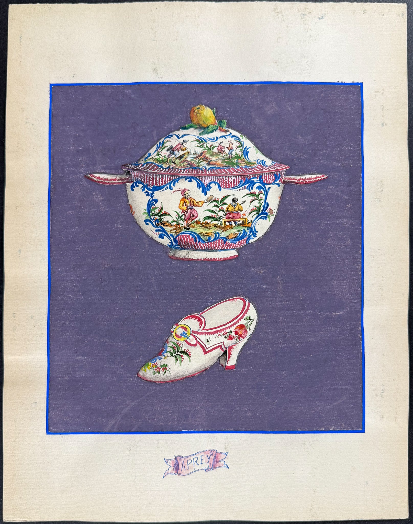 Original Watercolor of French Porcelain Home Designs