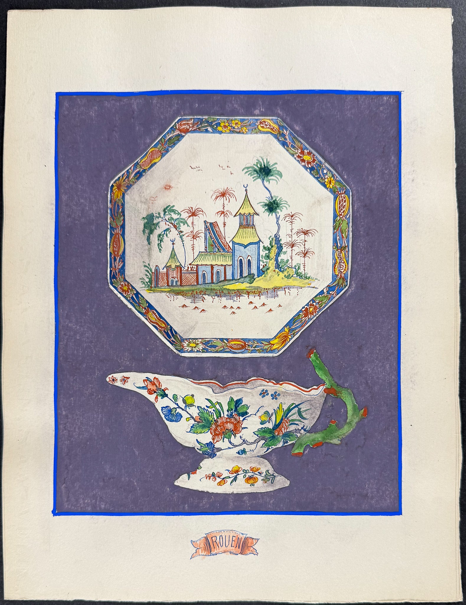 Original Watercolor of French Porcelain Home Designs