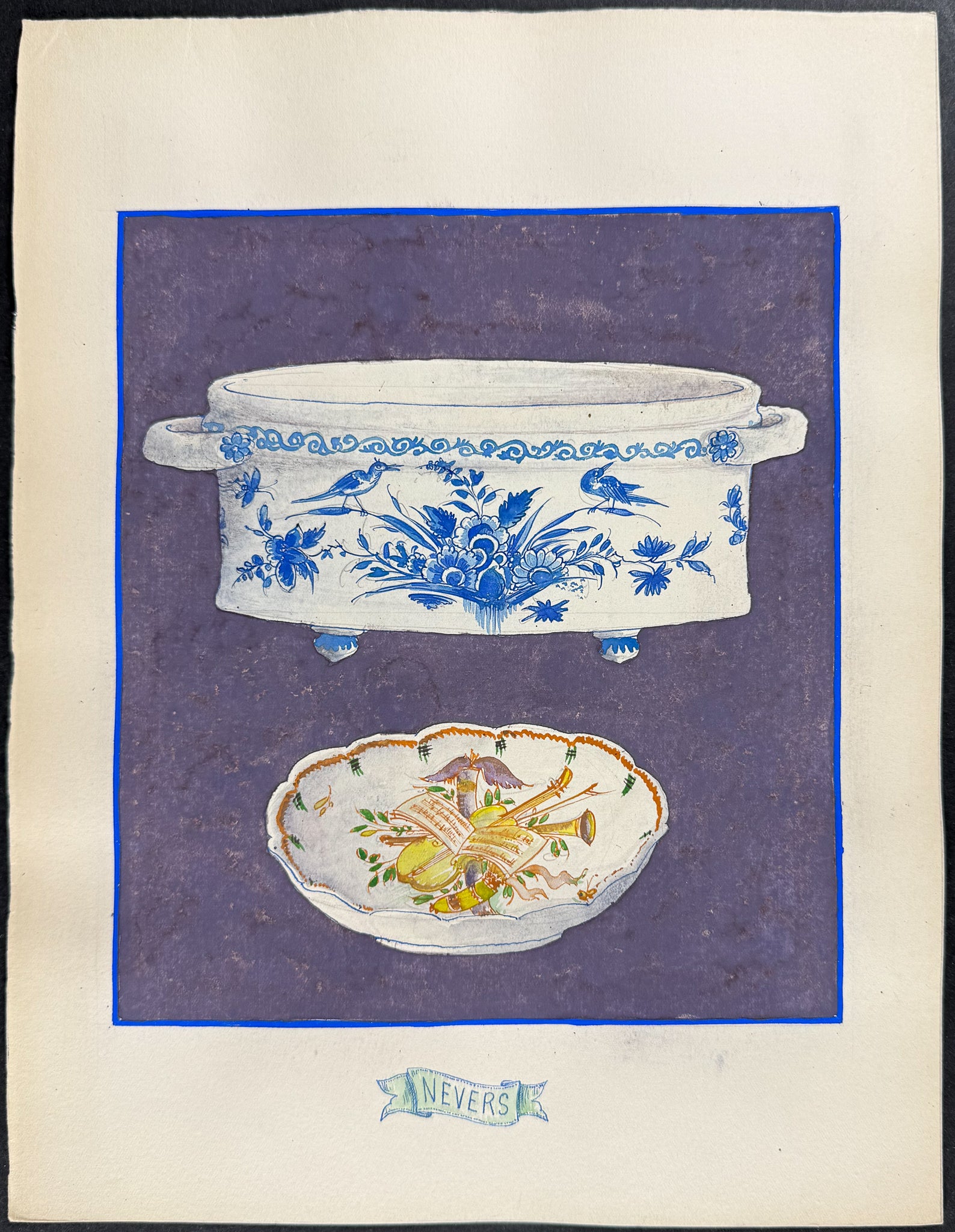Original Watercolor of French Porcelain Home Designs