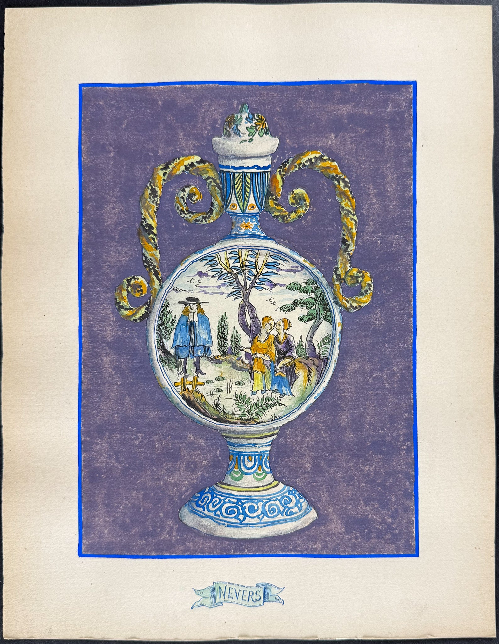 Original Watercolor of French Porcelain Home Designs