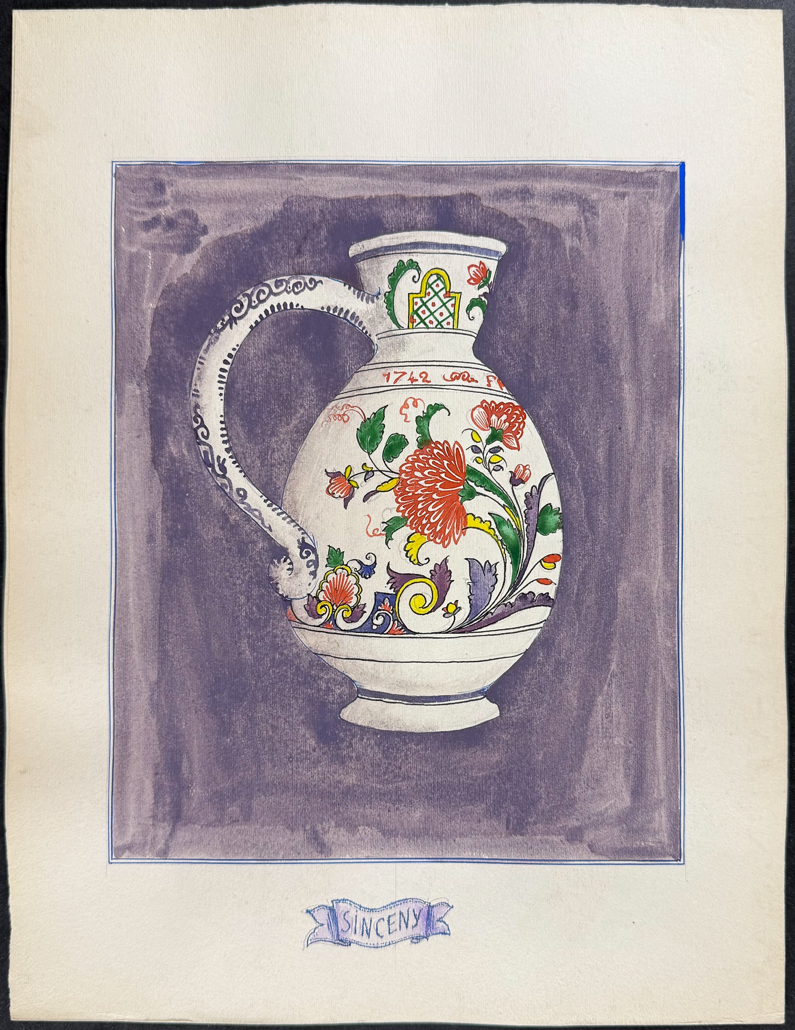 Original Watercolor of French Porcelain Home Designs