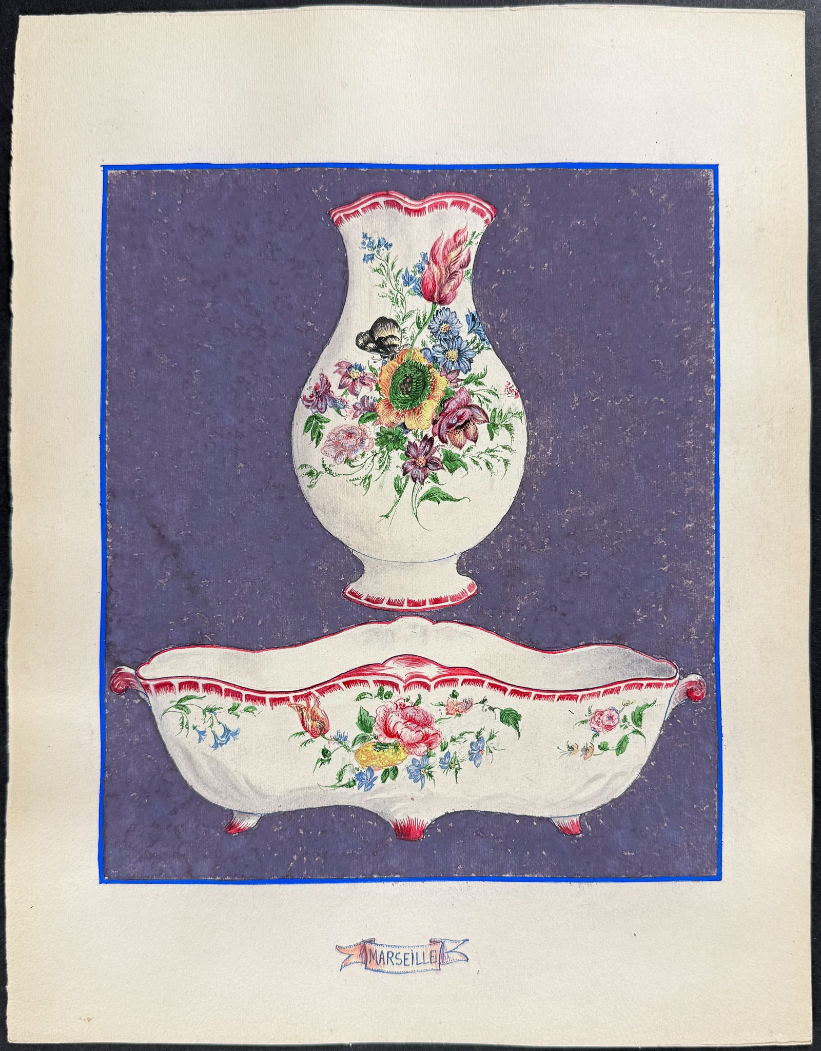 Original Watercolor of French Porcelain Home Designs
