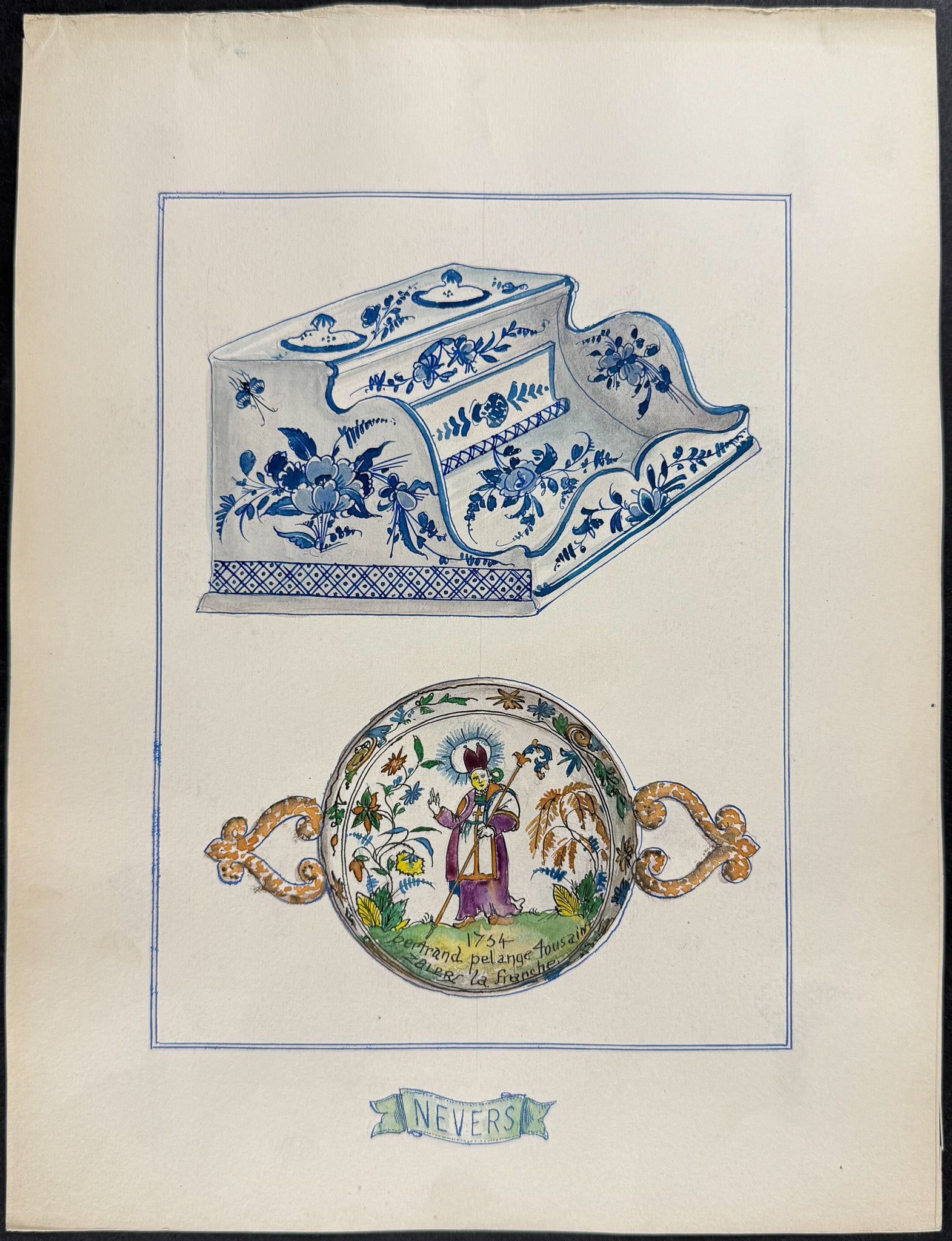 Original Watercolor of French Porcelain Home Designs