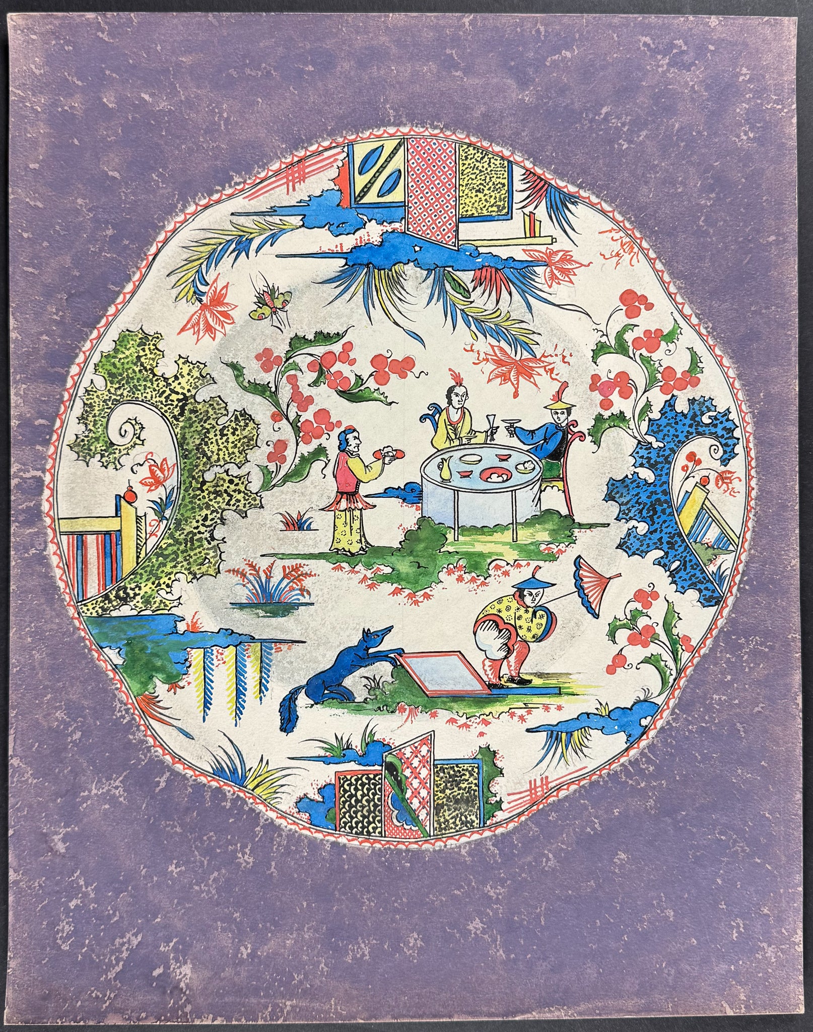 Original Watercolor of French Porcelain Home Designs