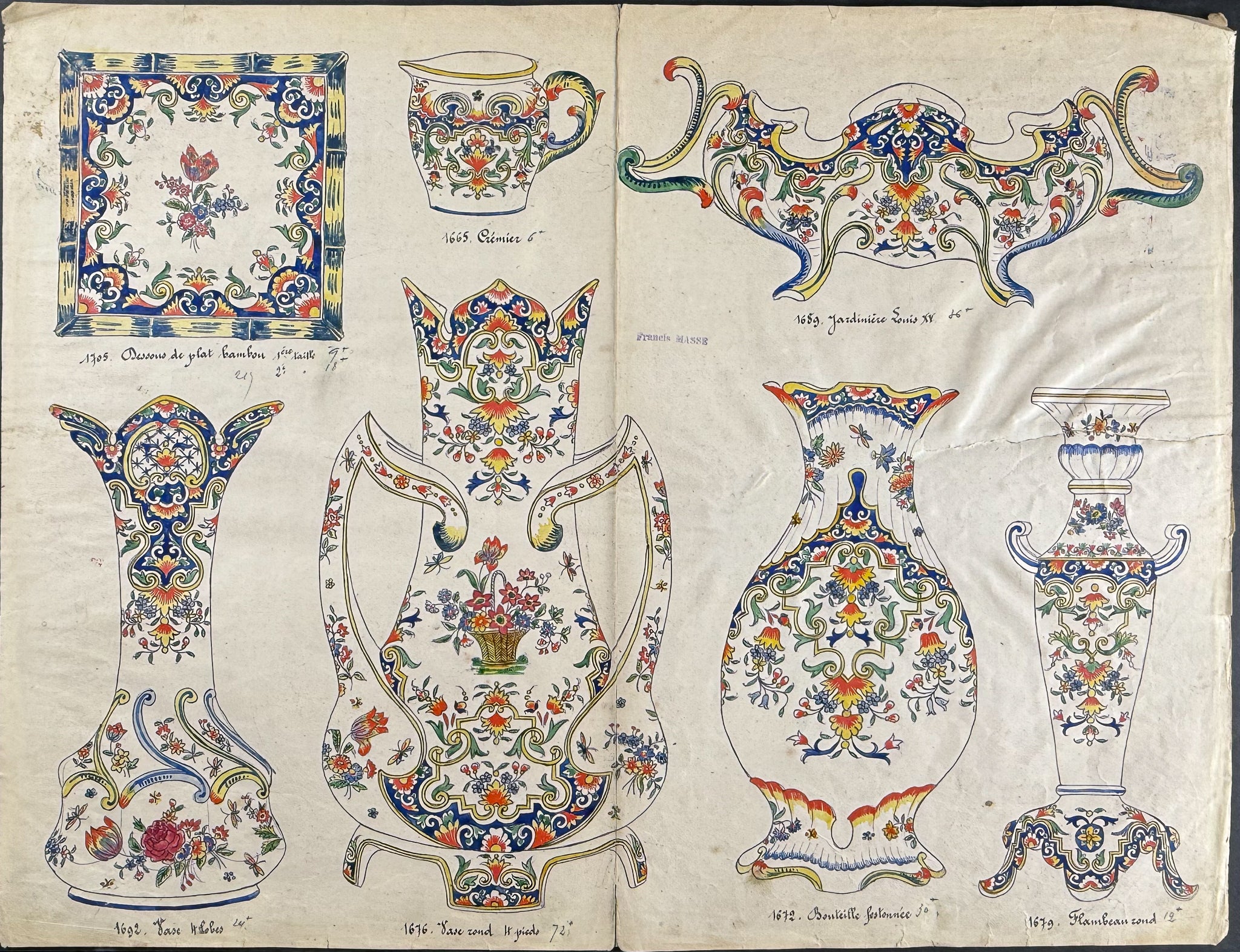 Original Watercolor of French Faince or Porcelain Home Designs