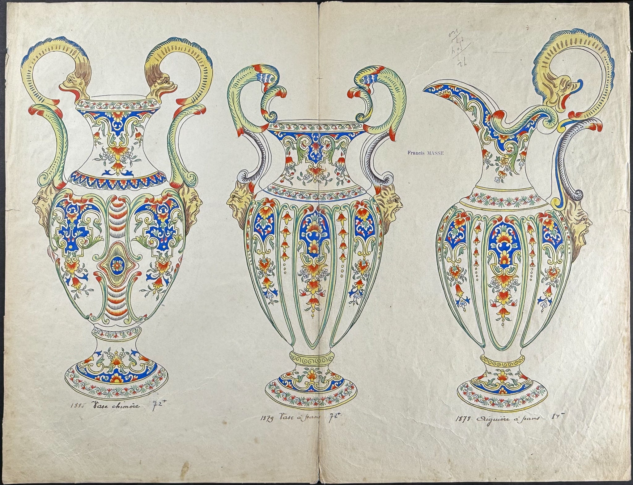 Original Watercolor of French Faince or Porcelain Home Designs