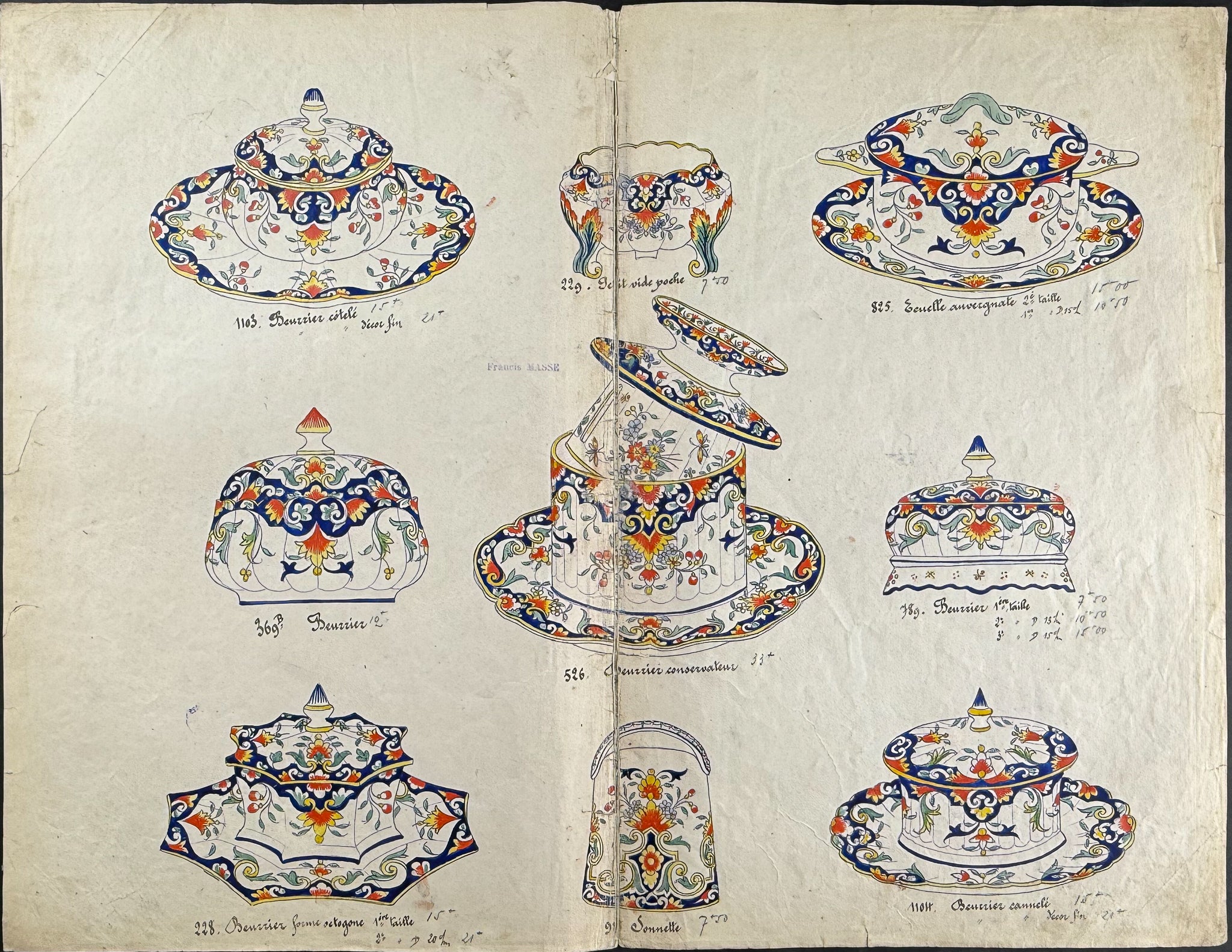 Original Watercolor of French Faince or Porcelain Home Designs