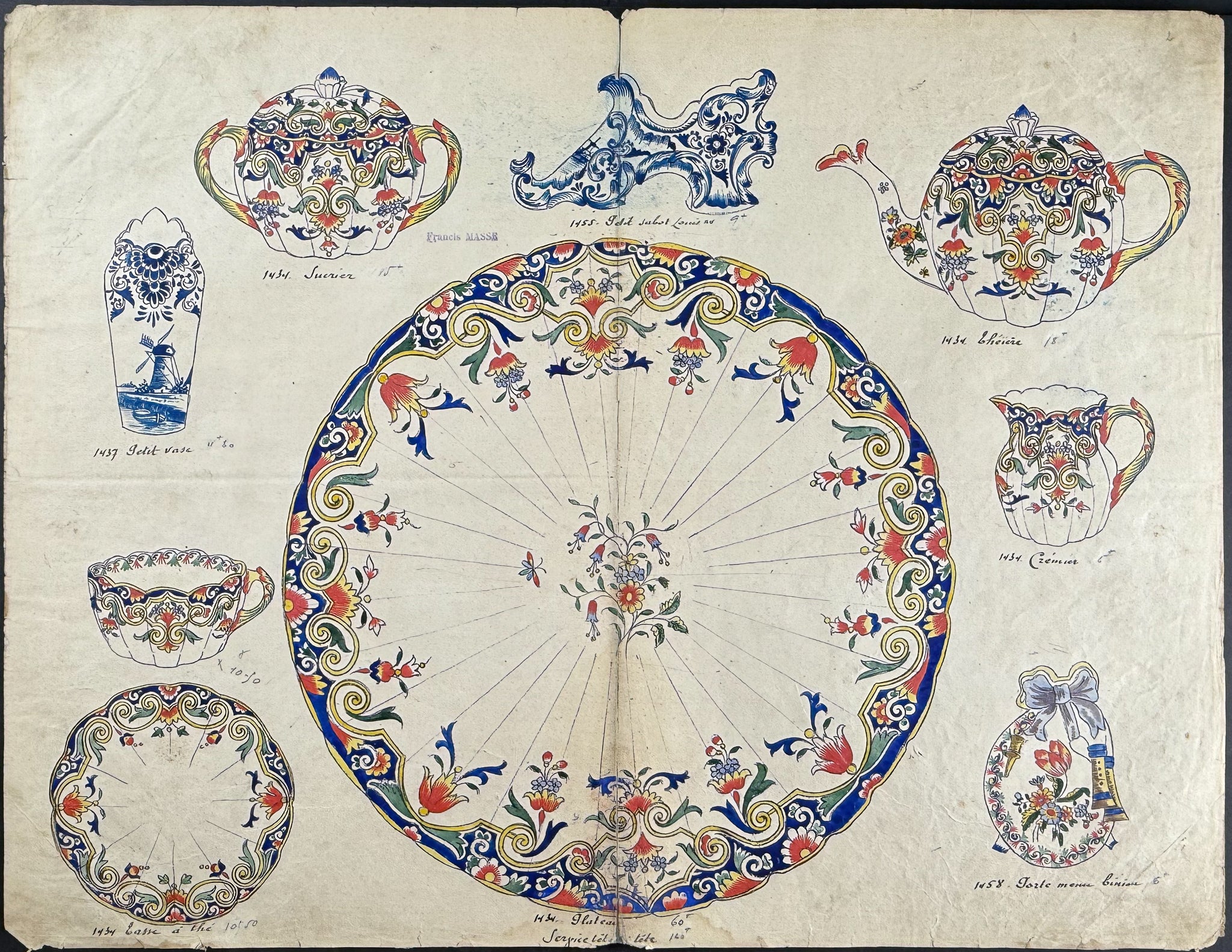 Original Watercolor of French Faince or Porcelain Home Designs