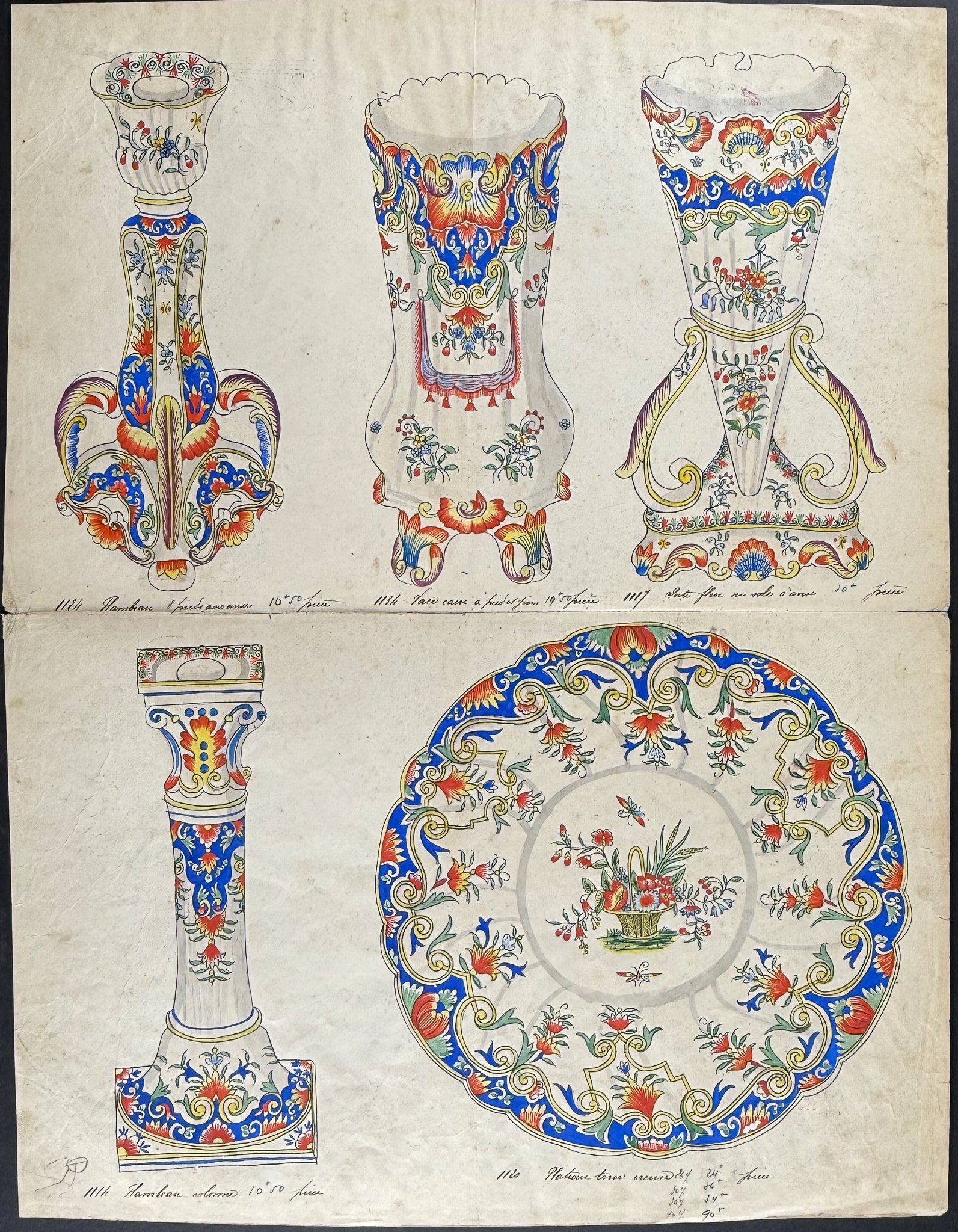 Original Watercolor of French Faince or Porcelain Home Designs