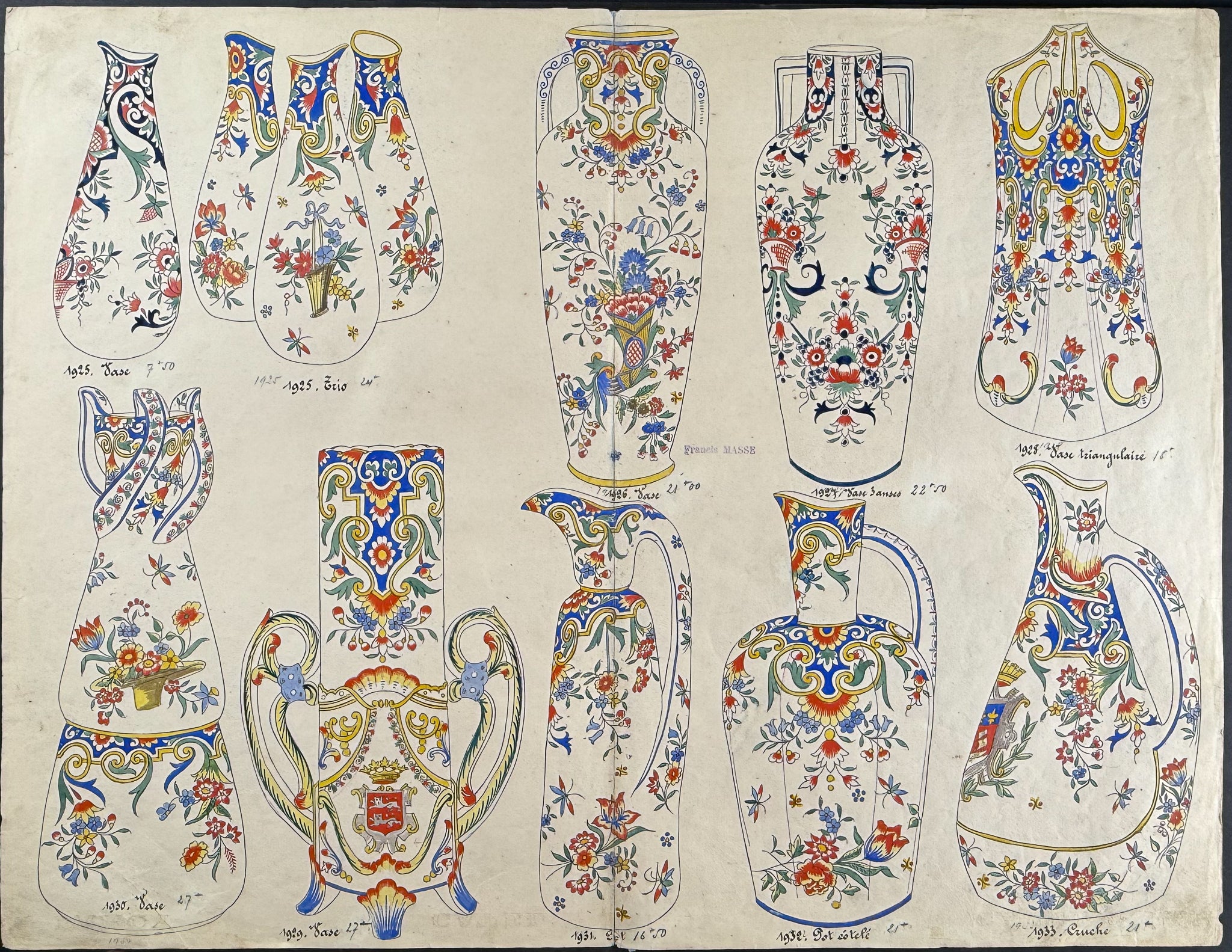 Original Watercolor of French Faince or Porcelain Home Designs