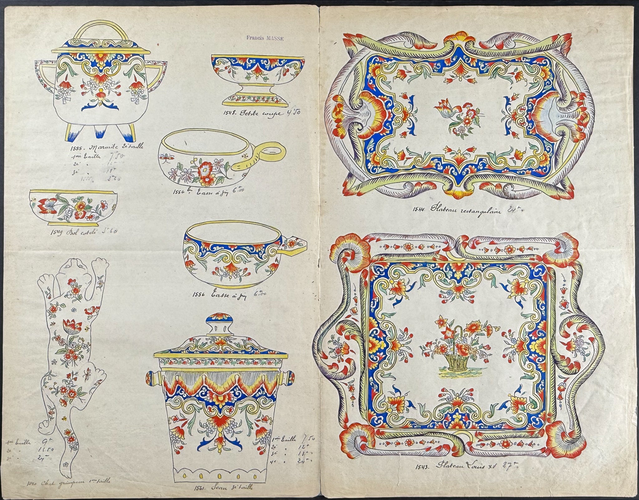 Original Watercolor of French Faince or Porcelain Home Designs