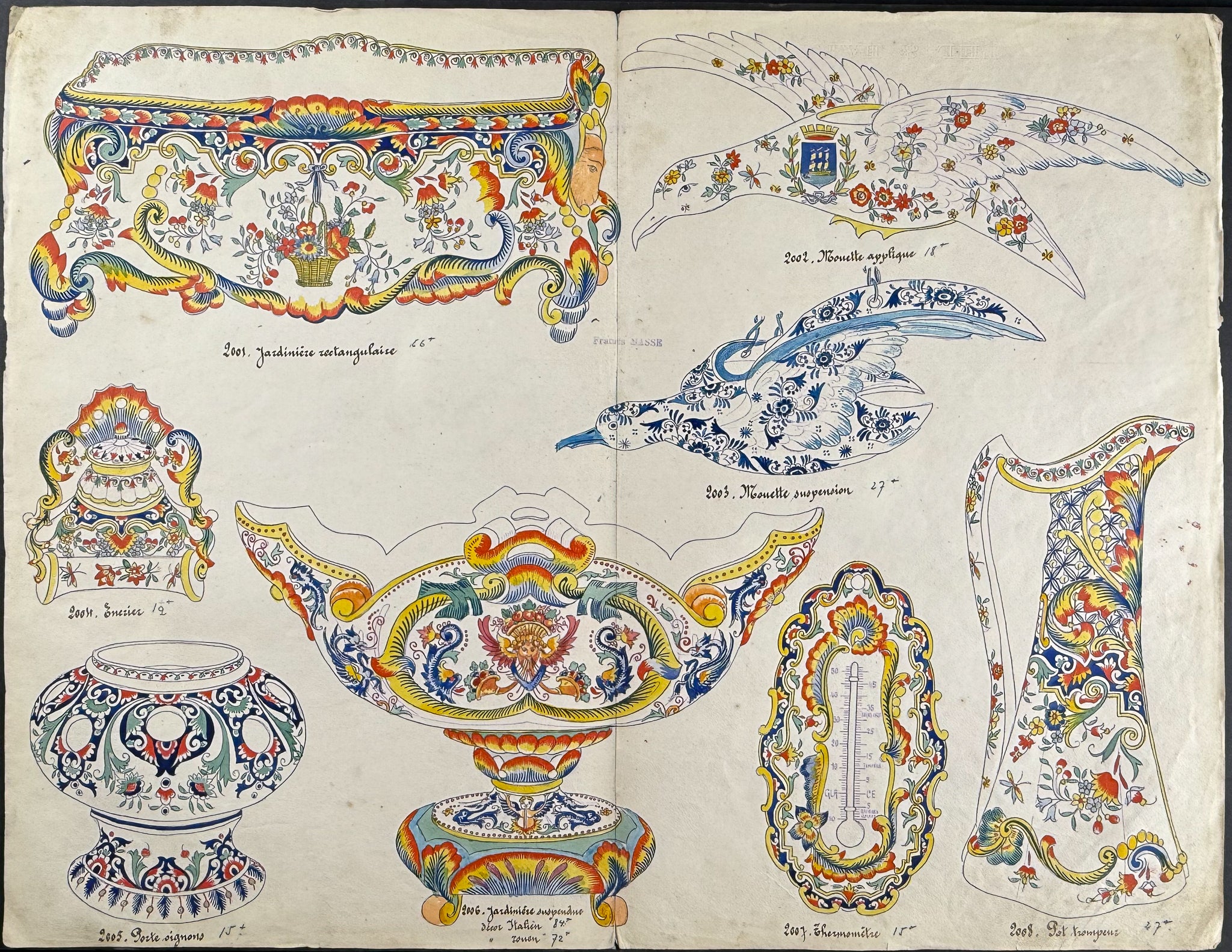 Original Watercolor of French Faince or Porcelain Home Designs