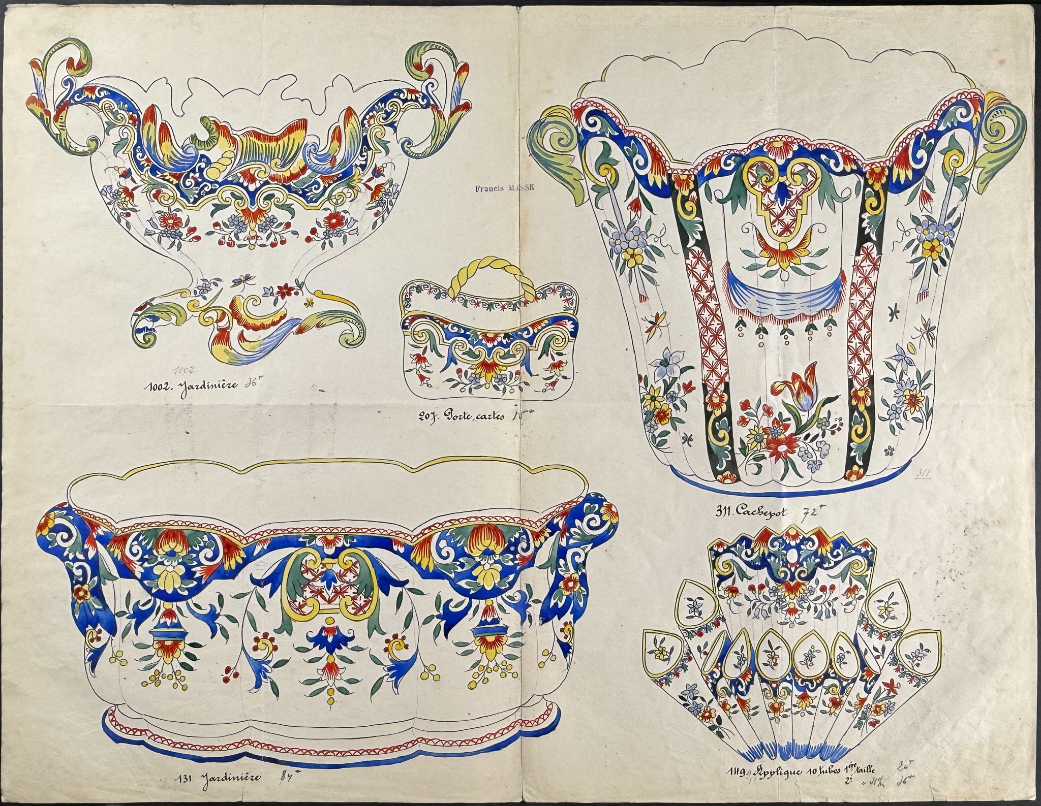 Original Watercolor of French Faince or Porcelain Home Designs