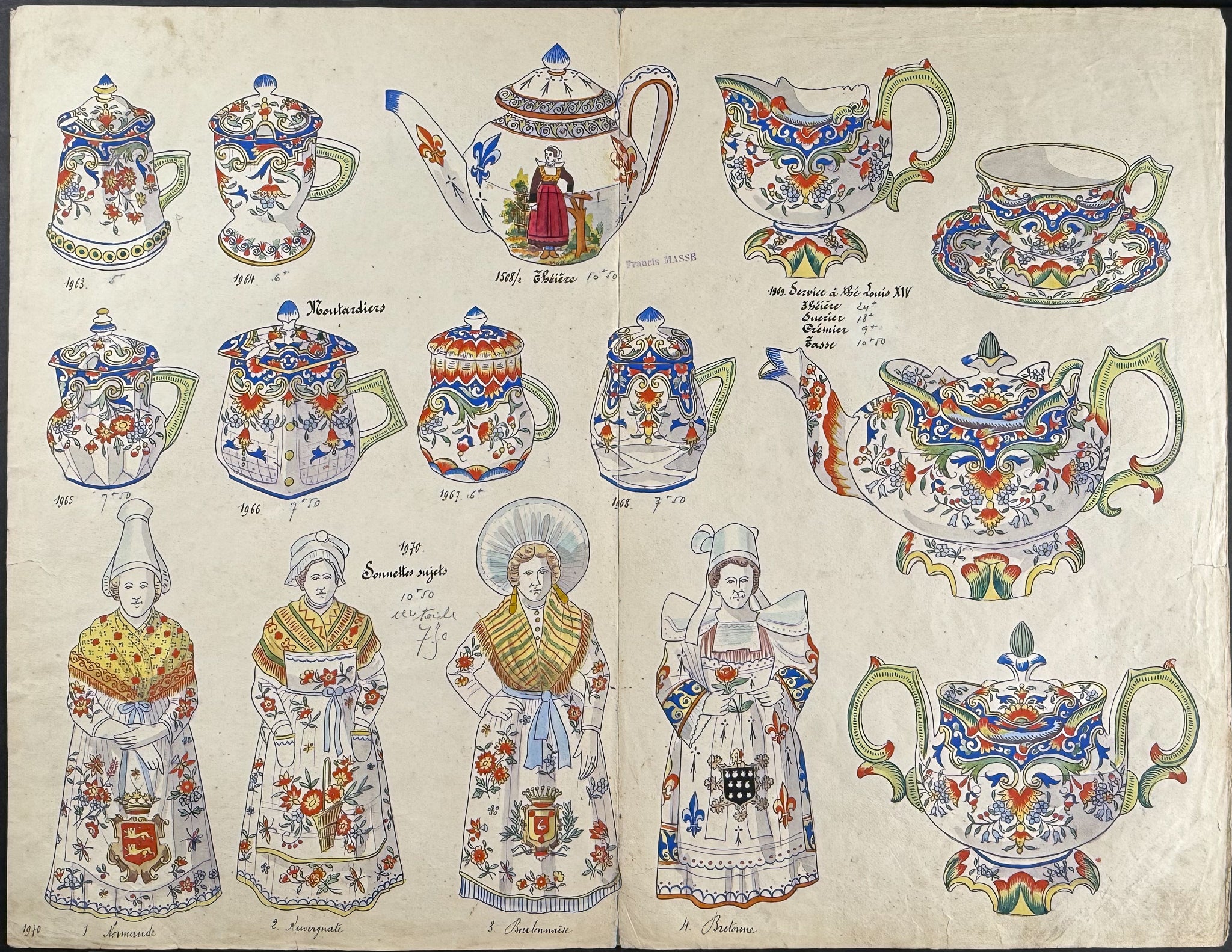 Original Watercolor of French Faince or Porcelain Home Designs
