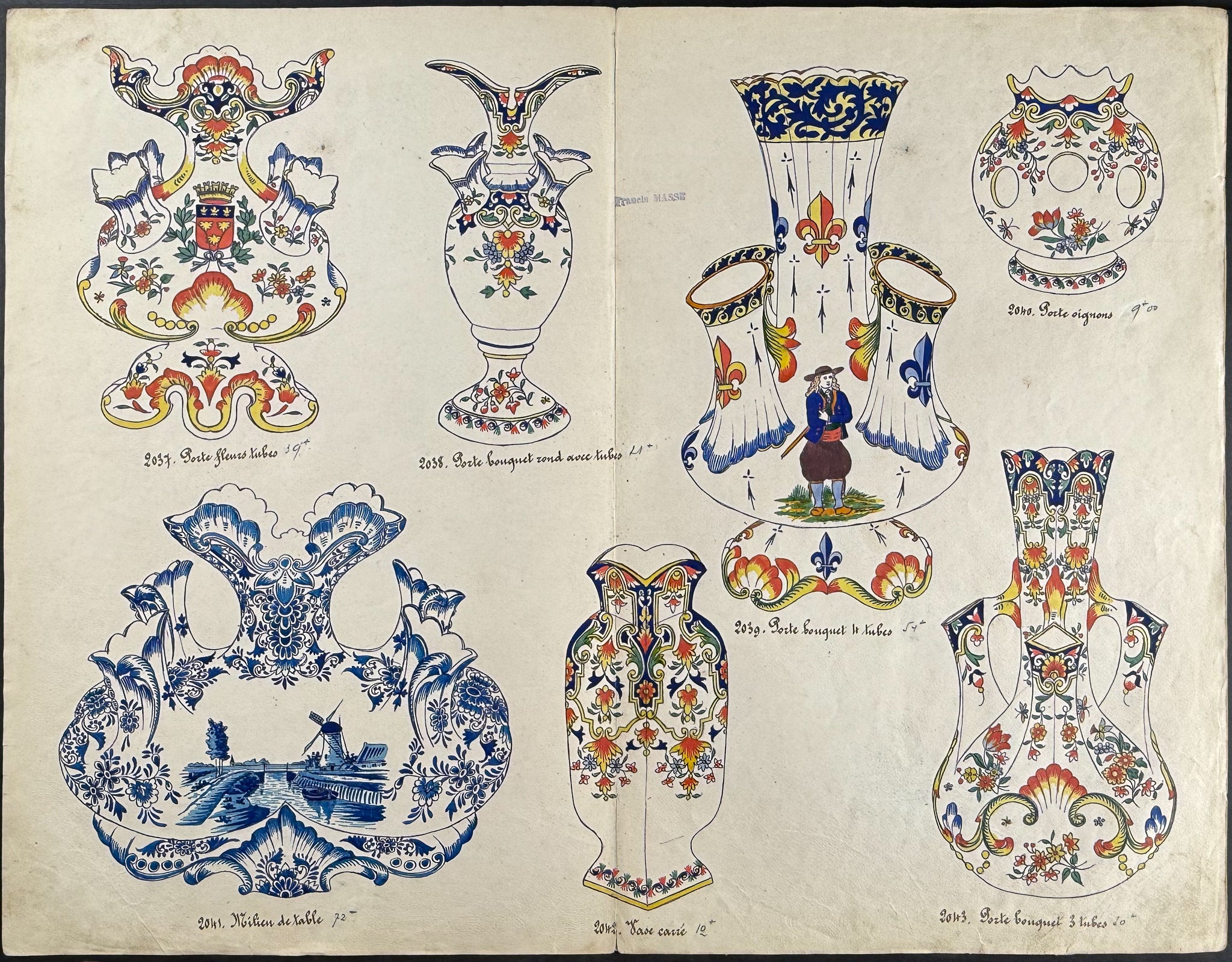 Original Watercolor of French Faince or Porcelain Home Designs