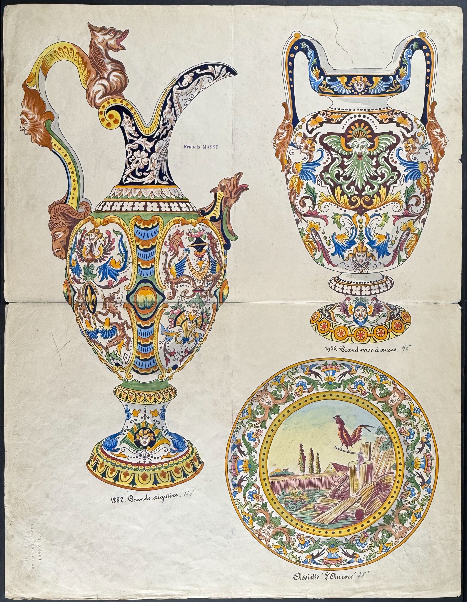 Original Watercolor of French Faince or Porcelain Home Designs