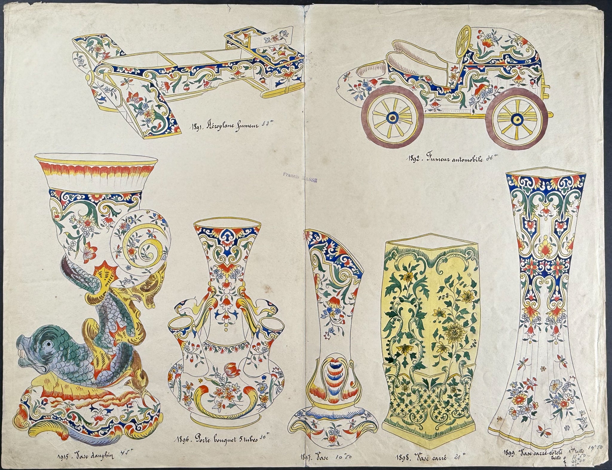 Original Watercolor of French Faince or Porcelain Home Designs