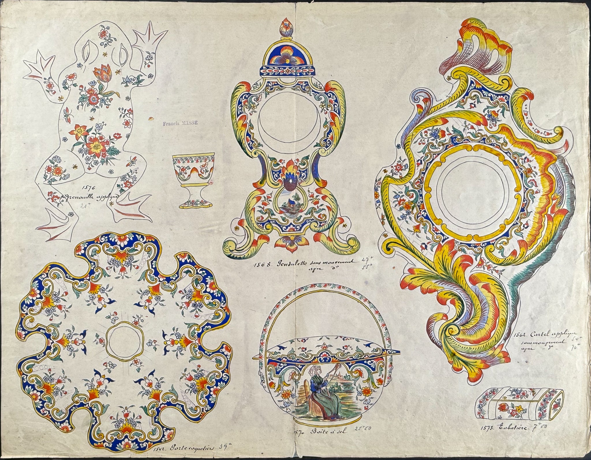 Original Watercolor of French Faince or Porcelain Home Designs