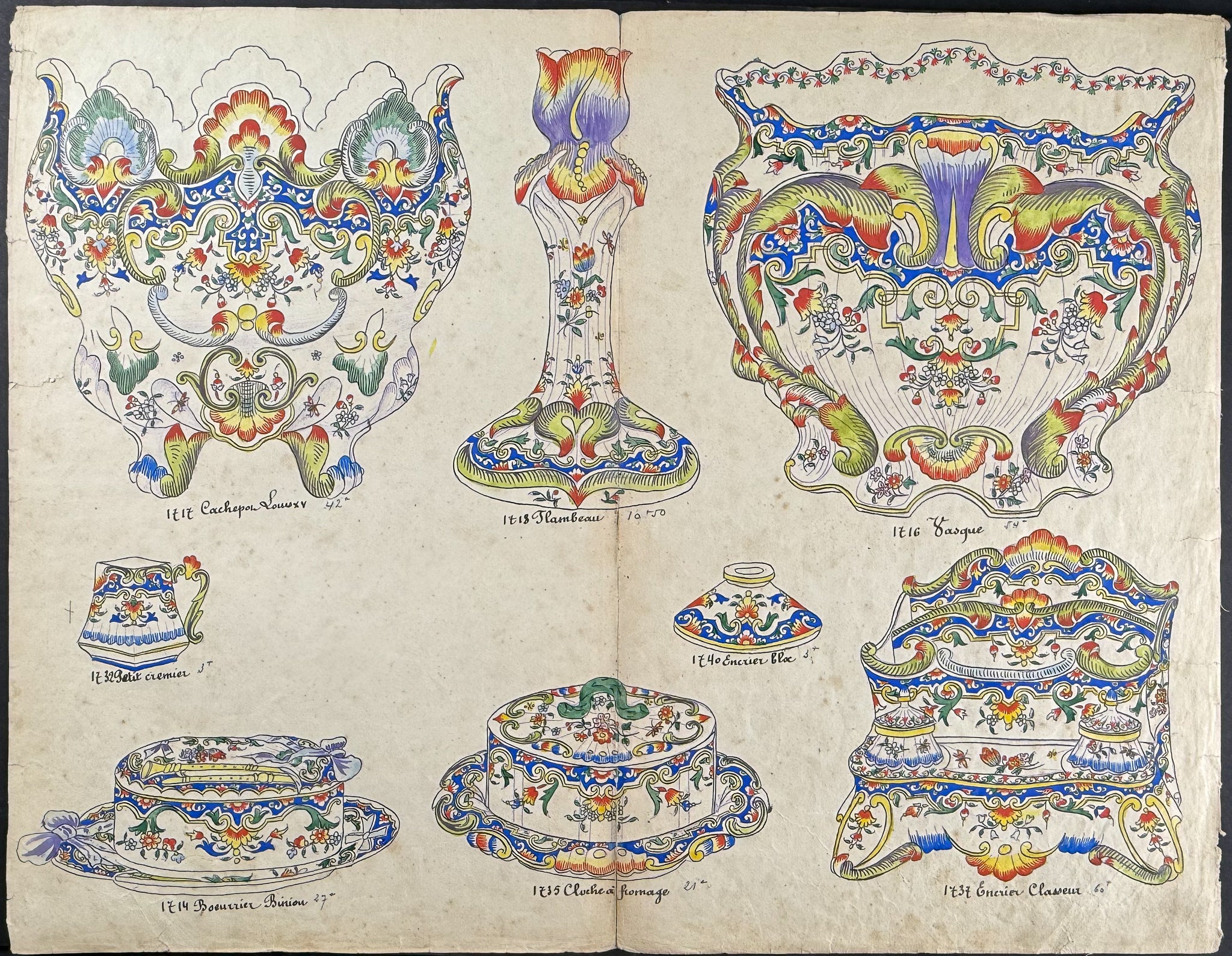 Original Watercolor of French Faince or Porcelain Home Designs
