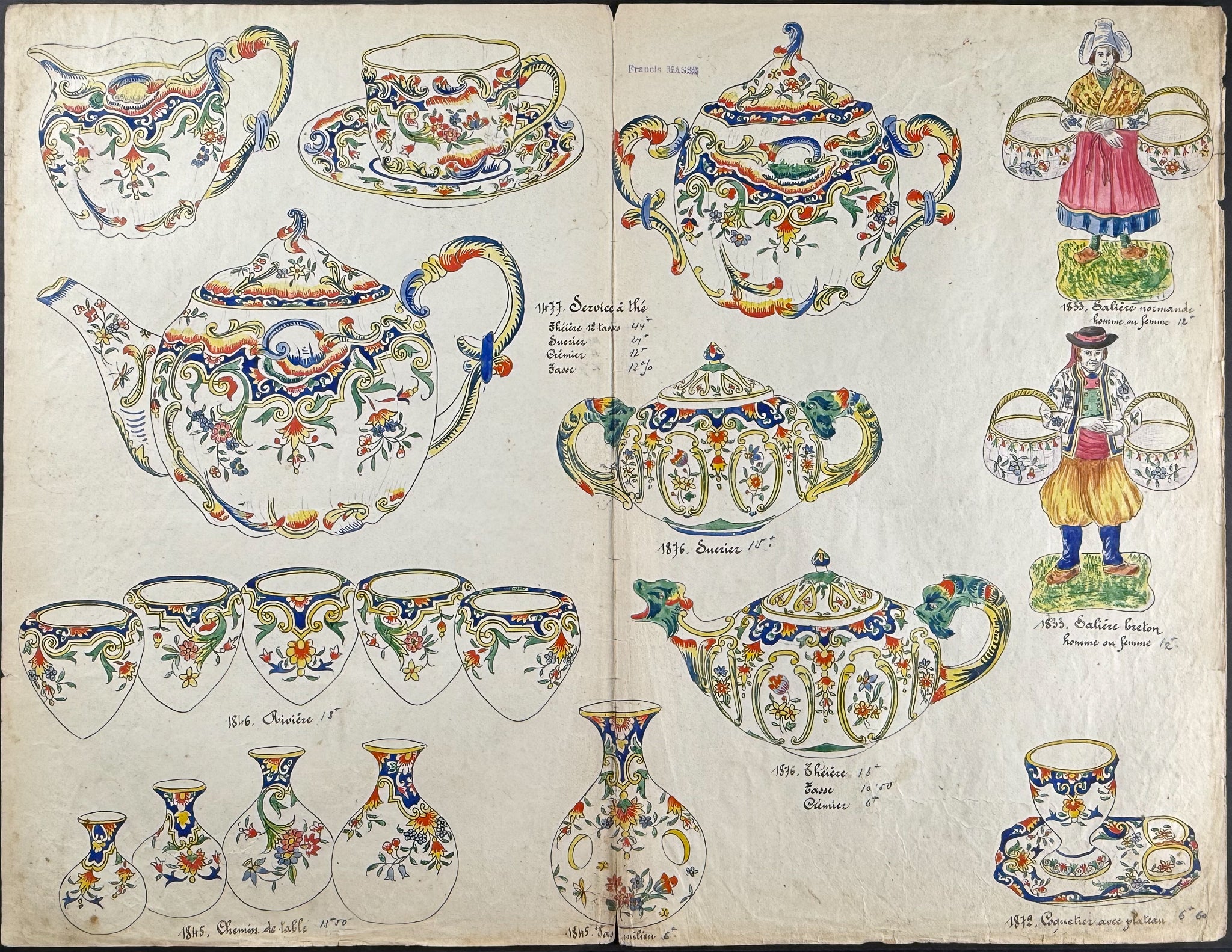 Original Watercolor of French Faince or Porcelain Home Designs