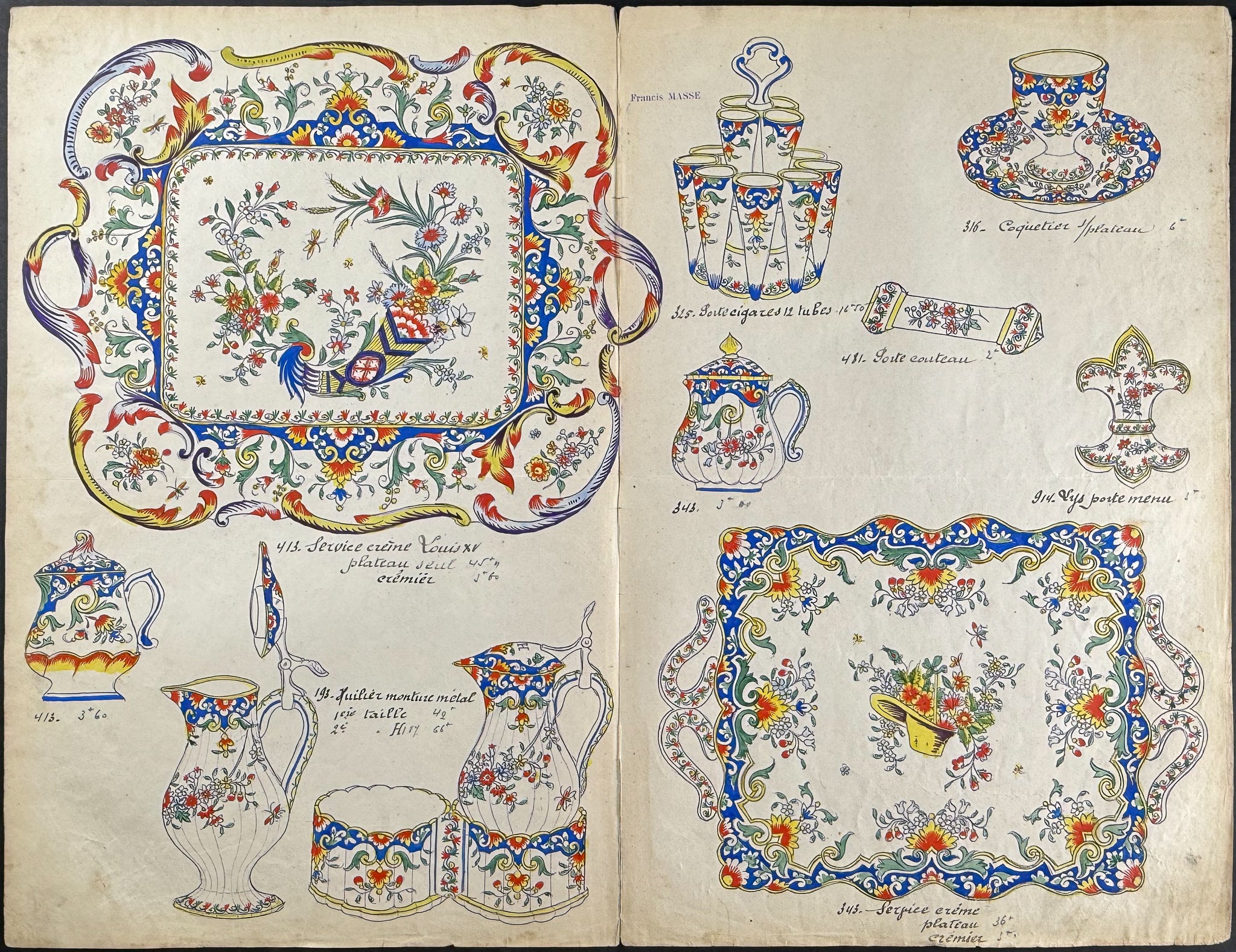 Original Watercolor of French Faince or Porcelain Home Designs