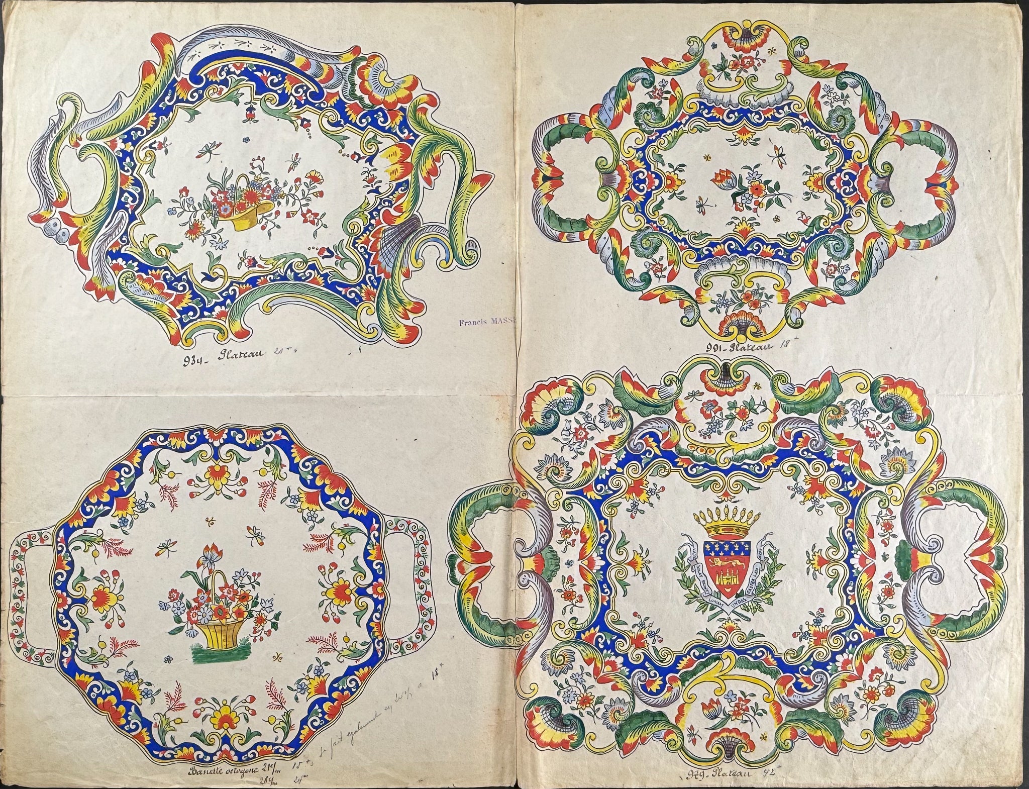 Original Watercolor of French Faince or Porcelain Home Designs