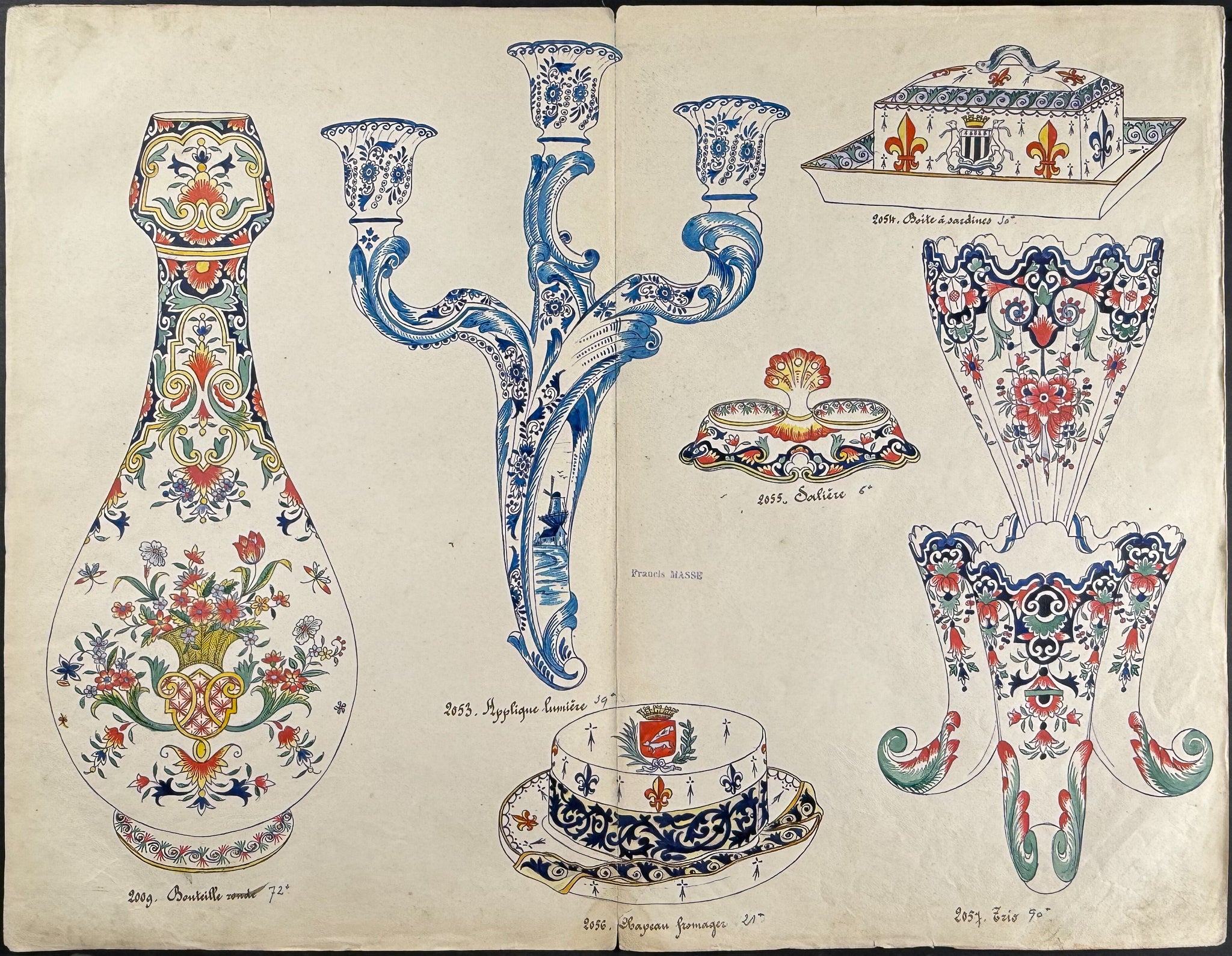 Original Watercolor of French Faince or Porcelain Home Designs