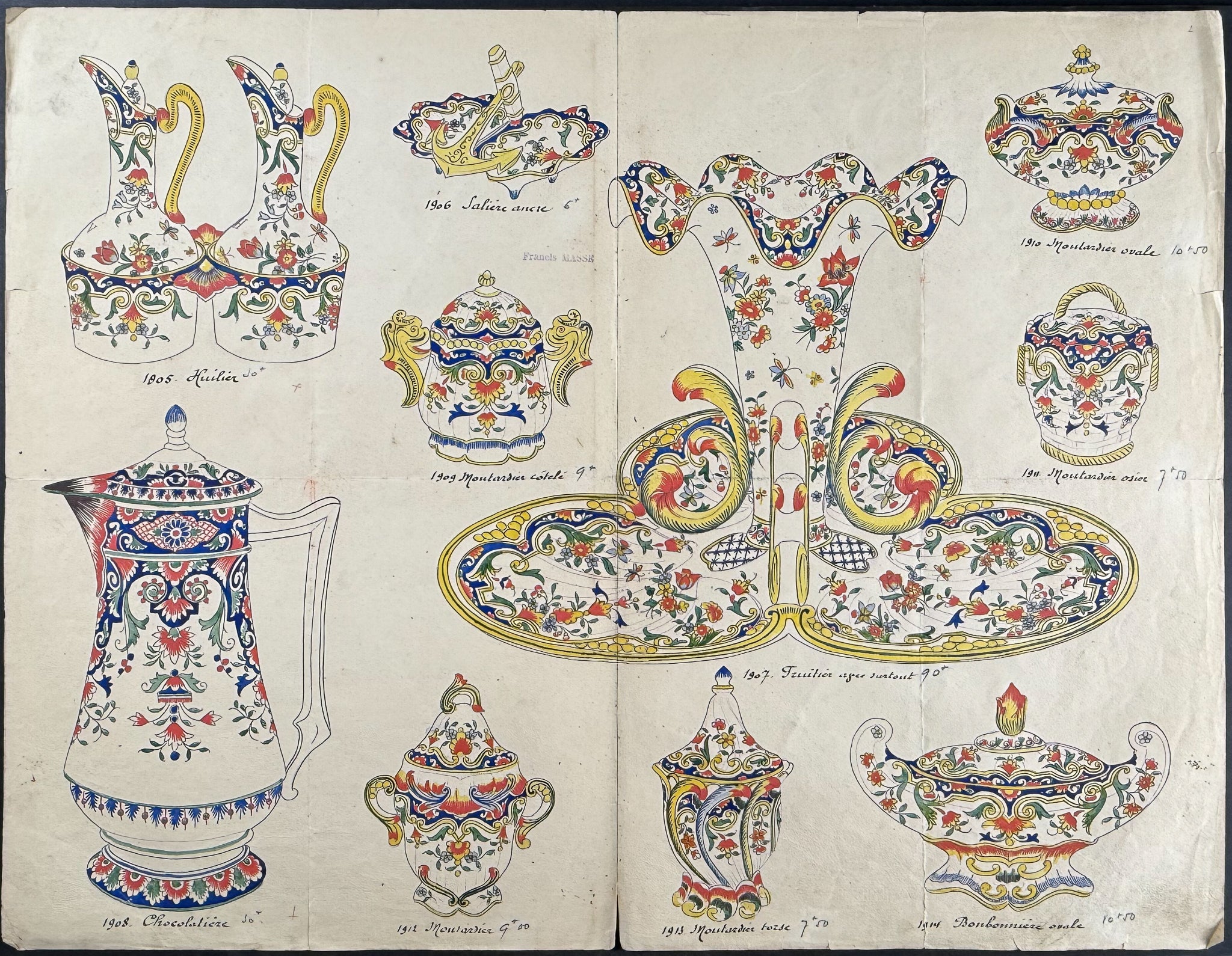 Original Watercolor of French Faince or Porcelain Home Designs