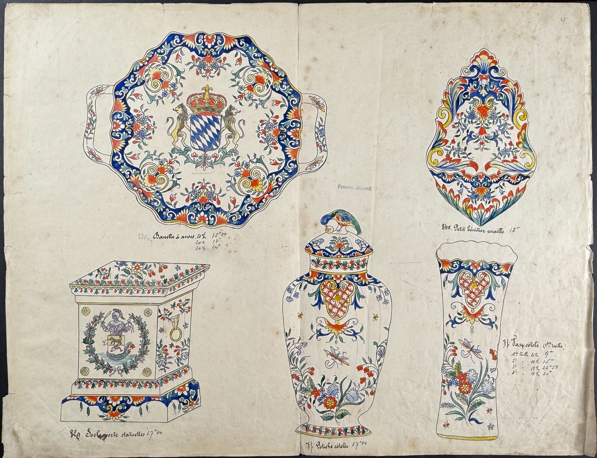 Original Watercolor of French Faince or Porcelain Home Designs