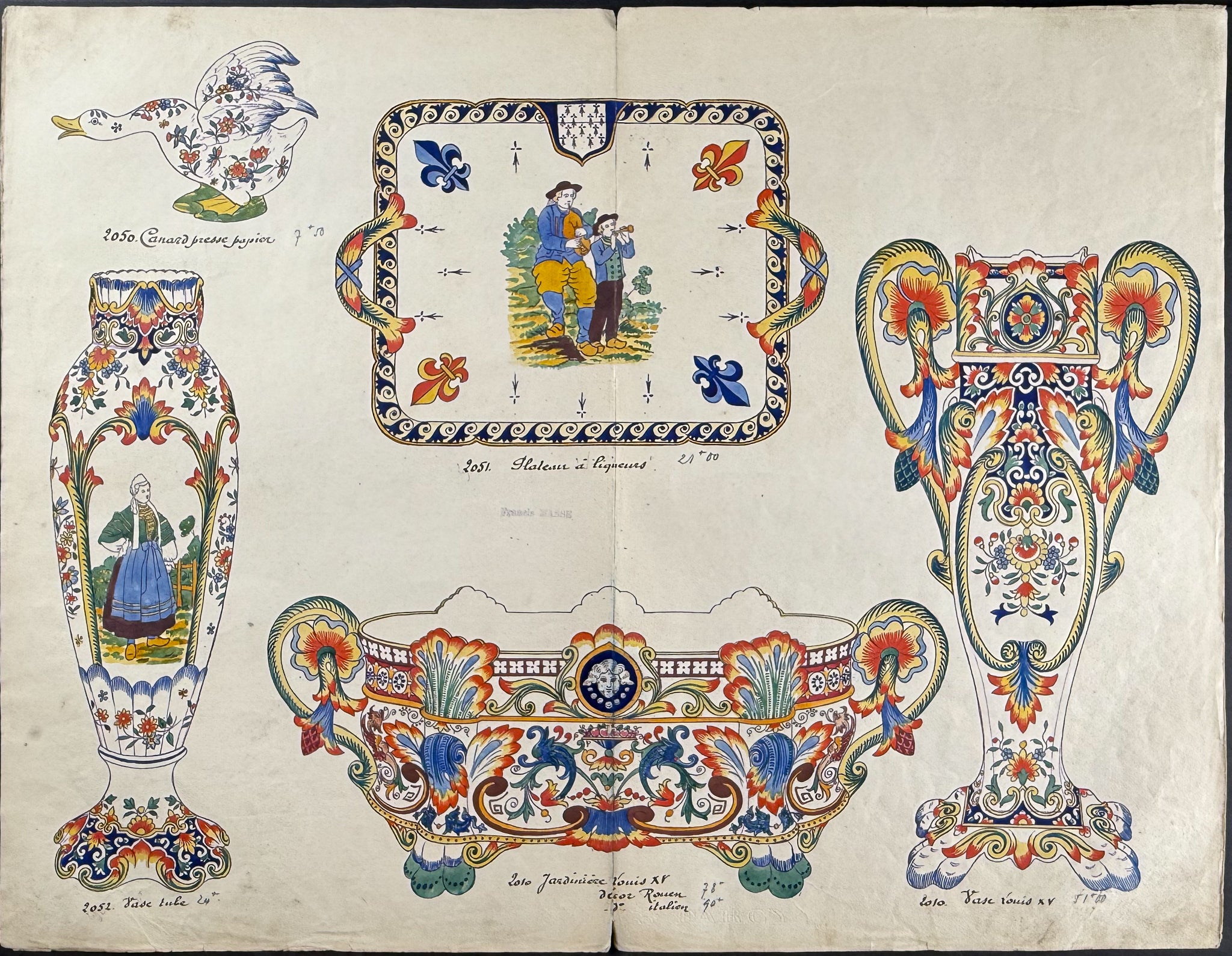 Original Watercolor of French Faince or Porcelain Home Designs