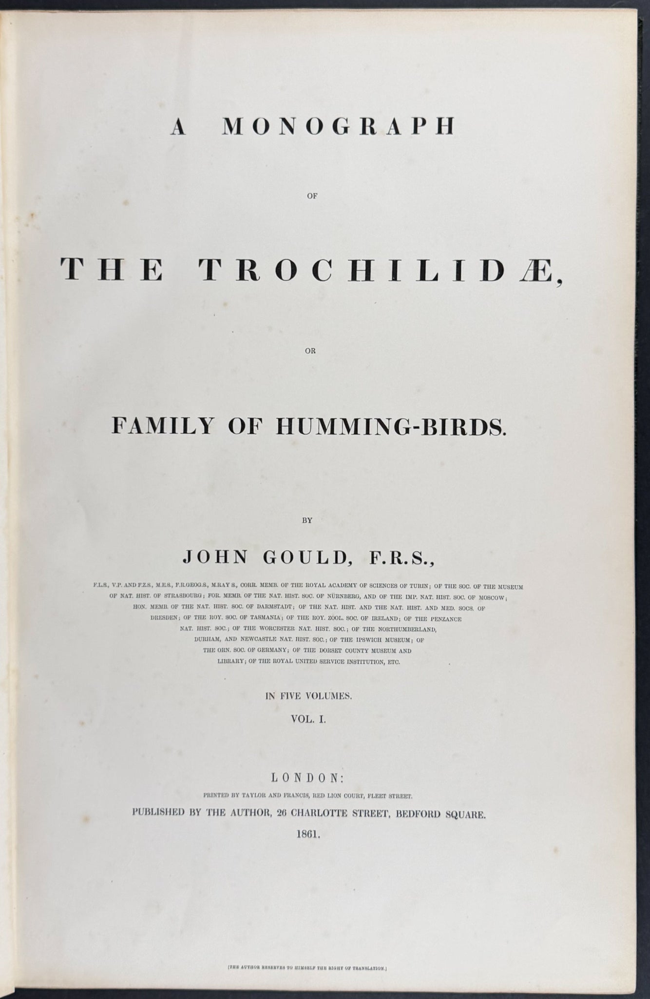 A Monograph of Trochildiae or Family of Hummingbirds