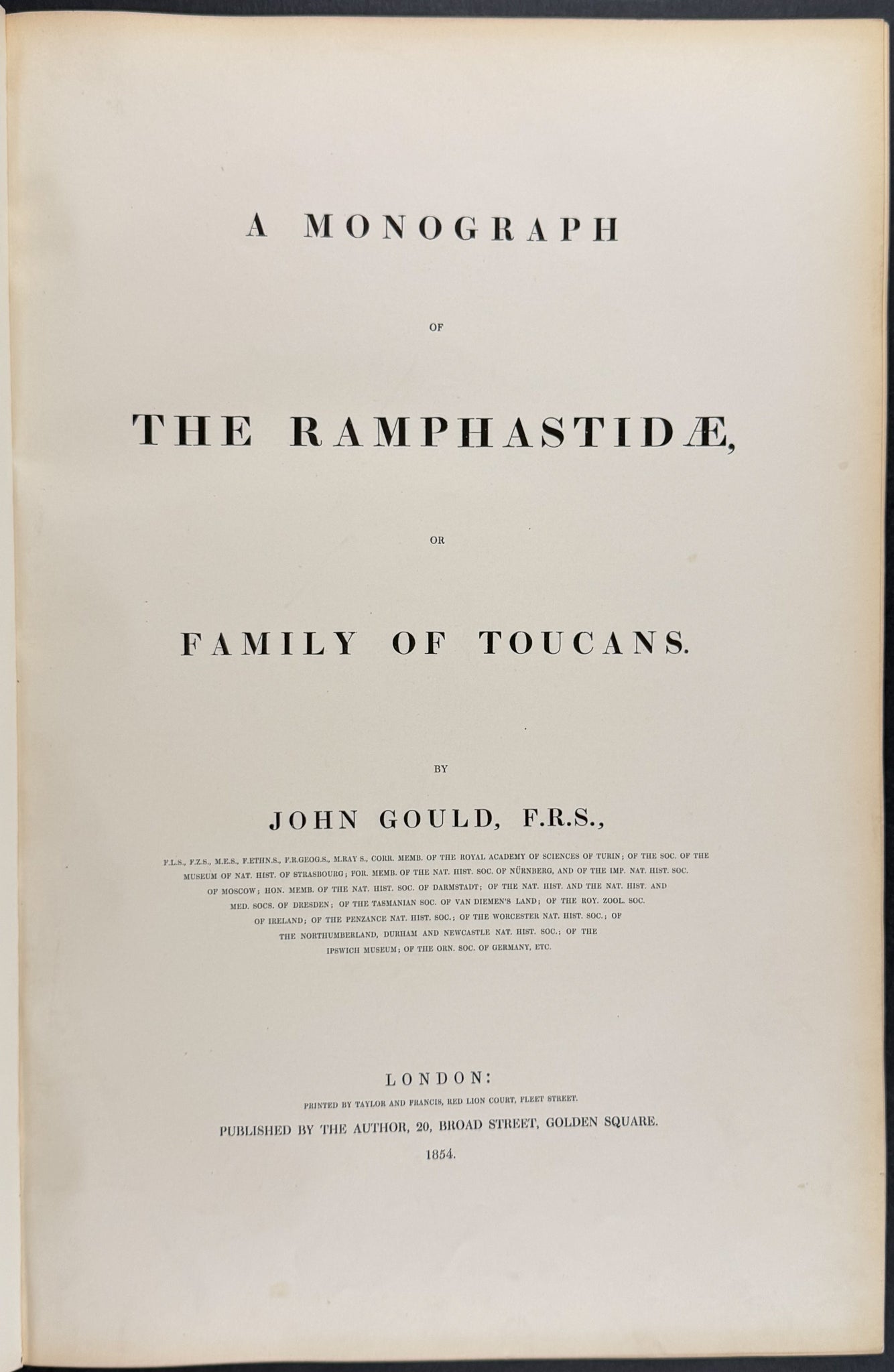 Gould's Family of Toucans - Volume with 52 Originally Hand-colored Lithographs