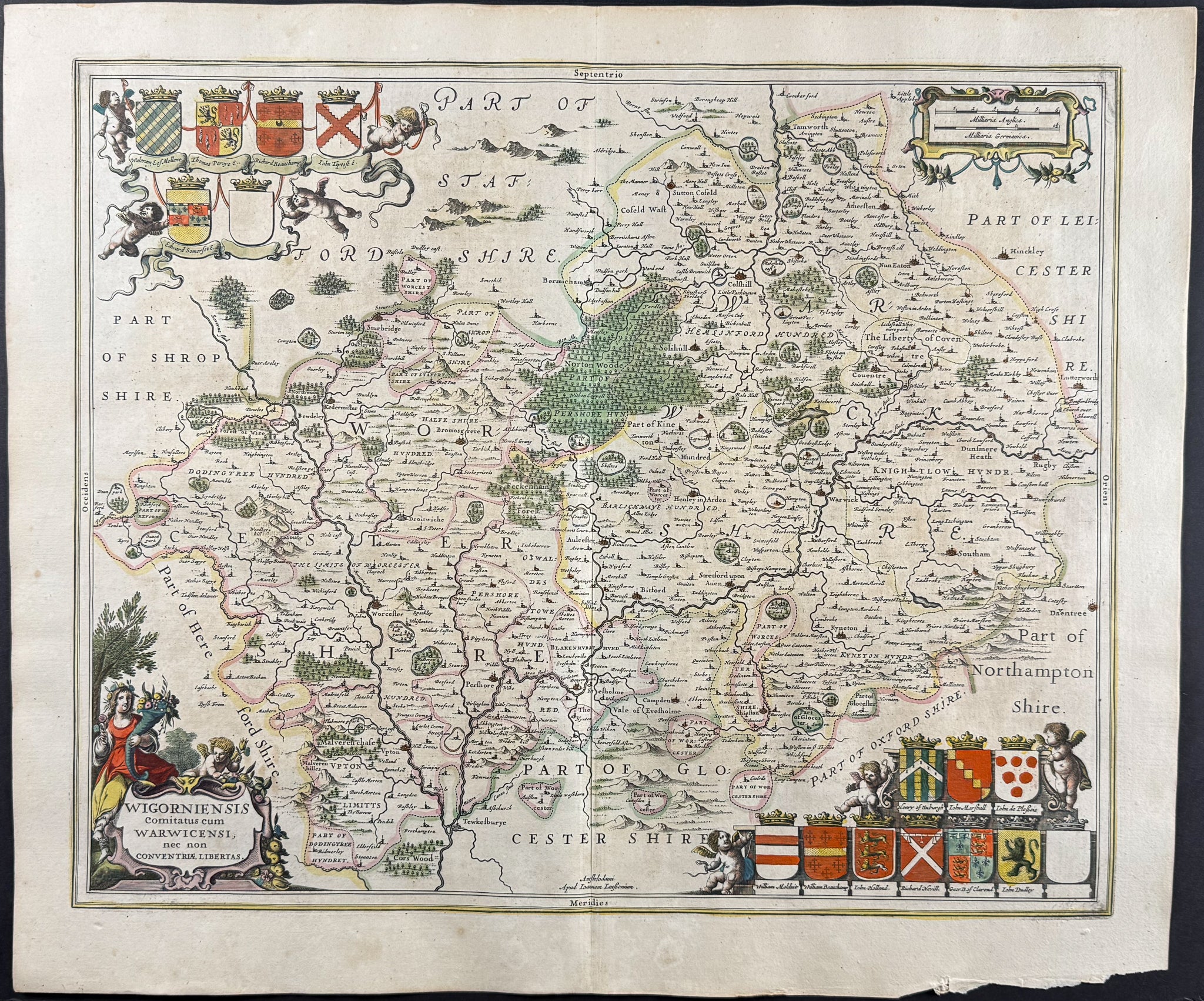 Map of Worcestershire County & Warwickshire, England