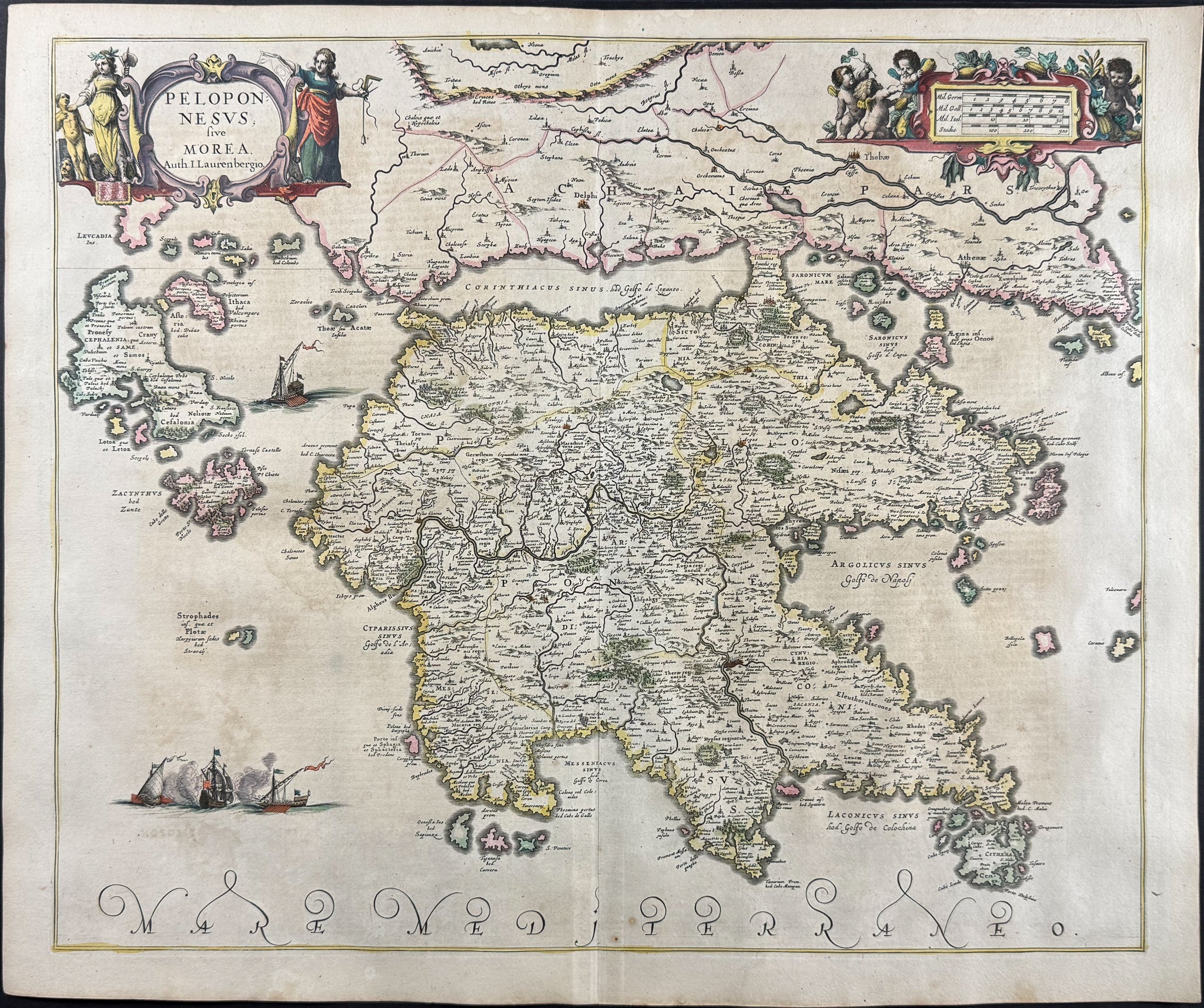Map of Peloponnese or Morea, Greece